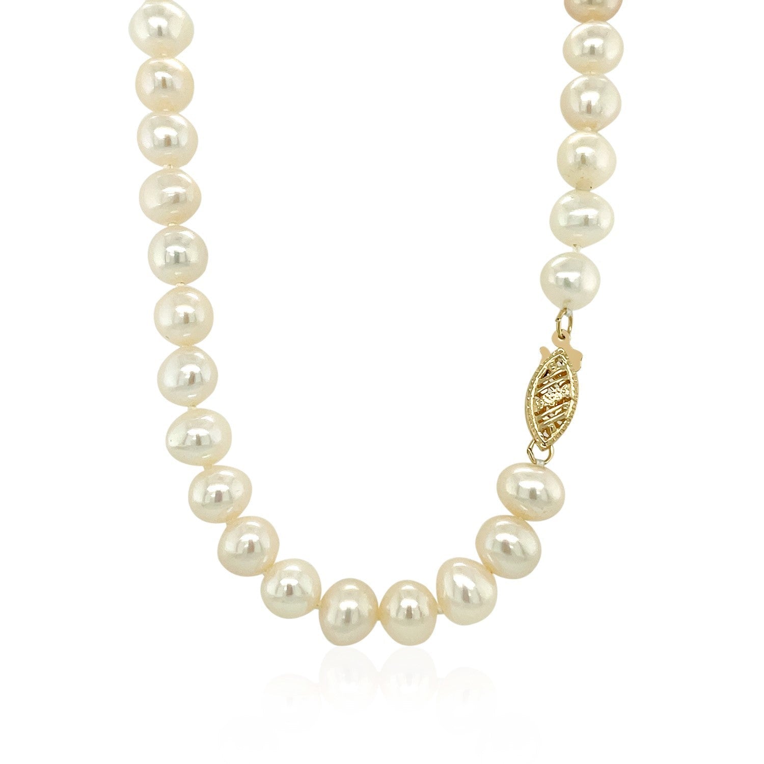 14k Yellow Gold Necklace with White Freshwater Cultured Pearls 6.0mm to 6.5mm on sale at MyriadMart