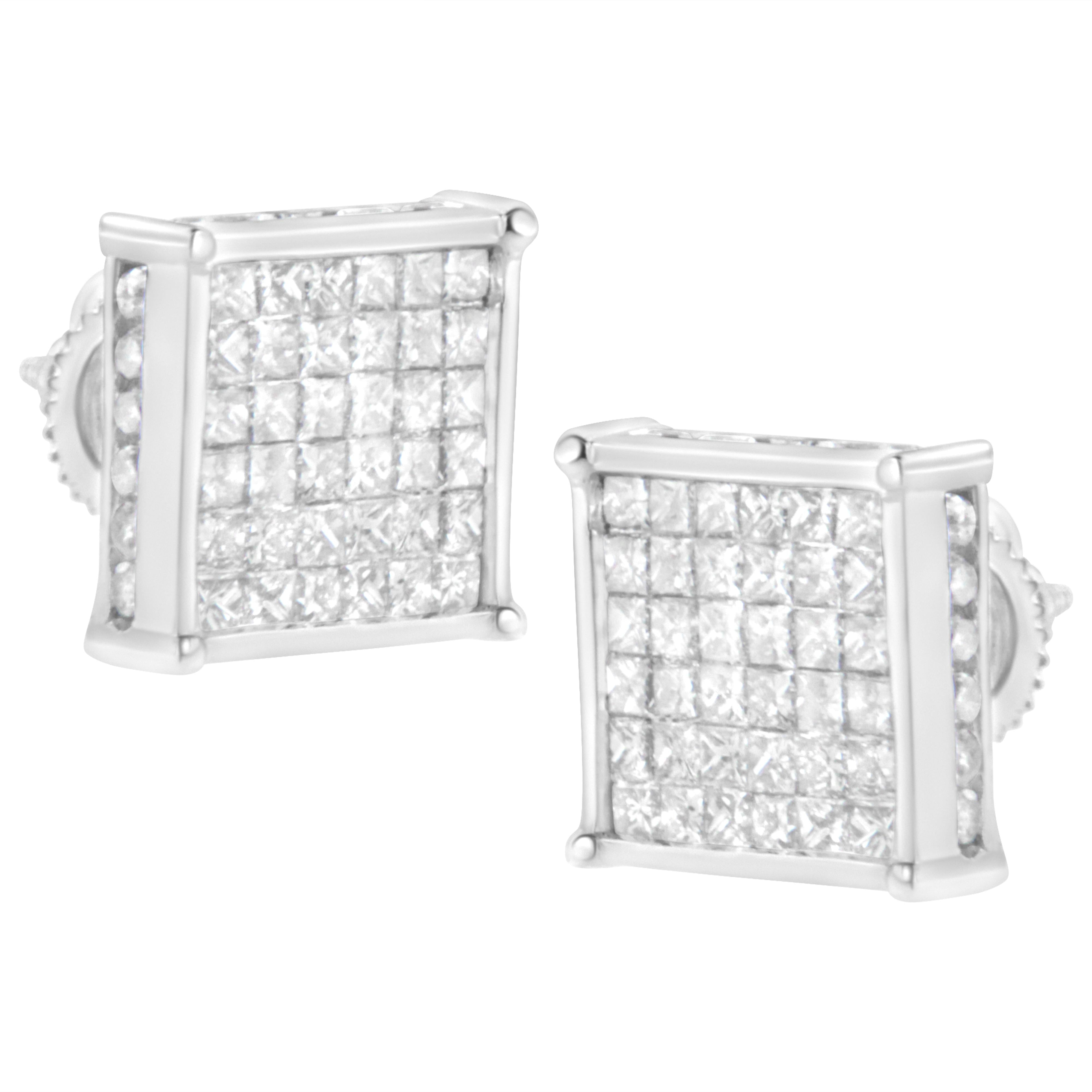 10K White Gold 2ct TDW Princess-Cut Composite Diamond Stud Earring I-J ,I2-I3 on sale at MyriadMart