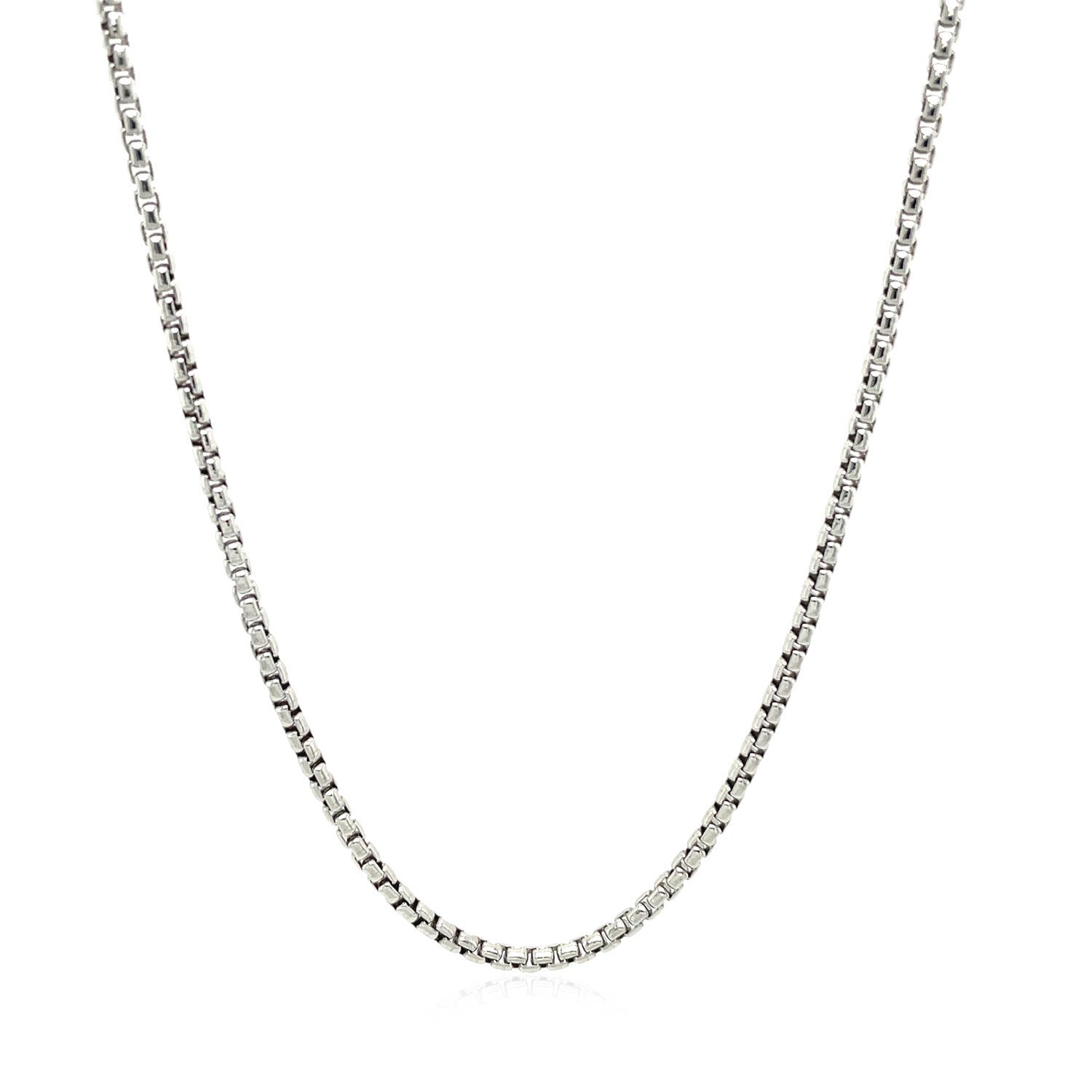 Sterling Silver Rhodium Plated Round Box Chain 1.8mm on sale at MyriadMart