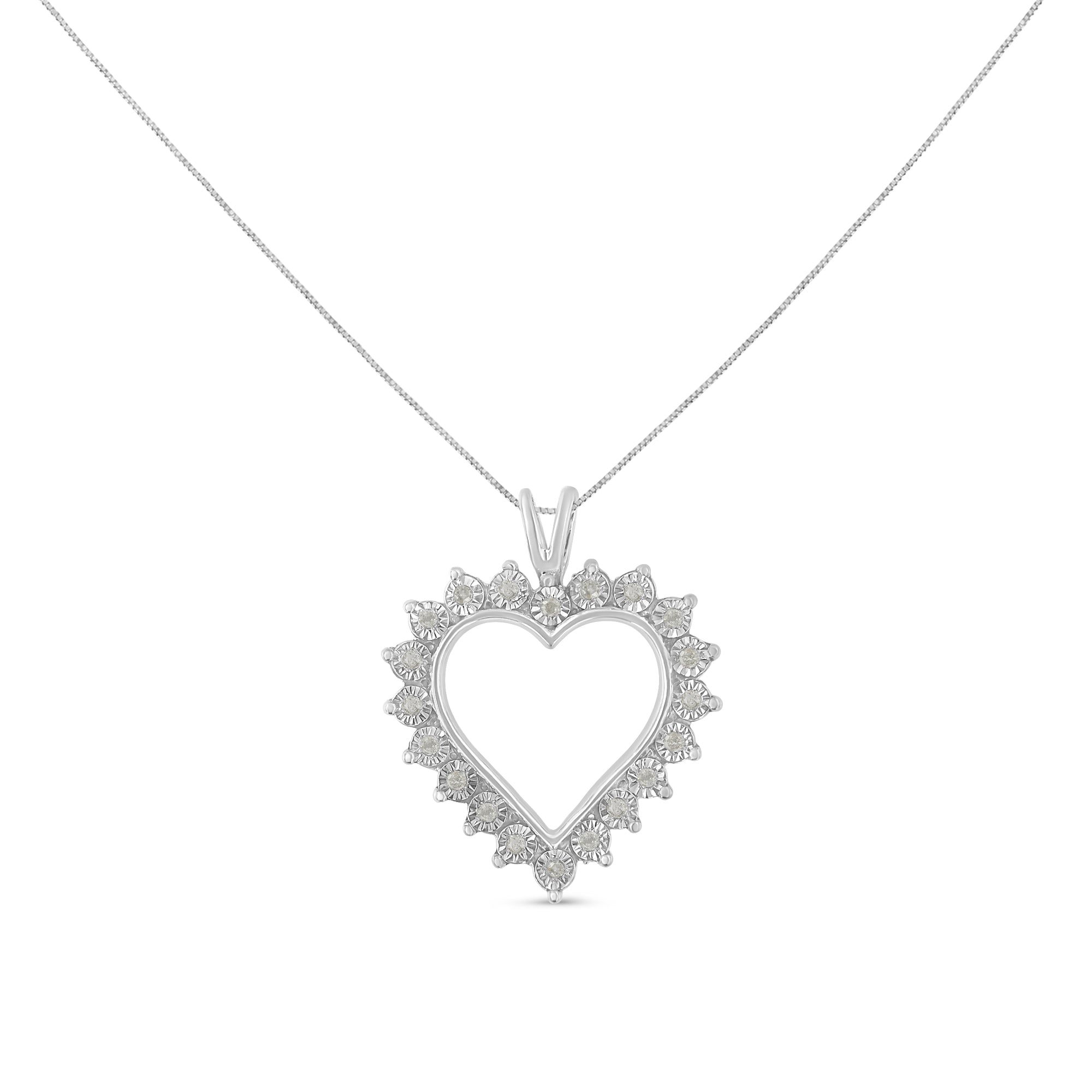 .925 Sterling Silver 1/4 Cttw Miracle Set Diamond Open Heart 18" Pendant Necklace I-J Color, I3 Clarity on sale at MyriadMart