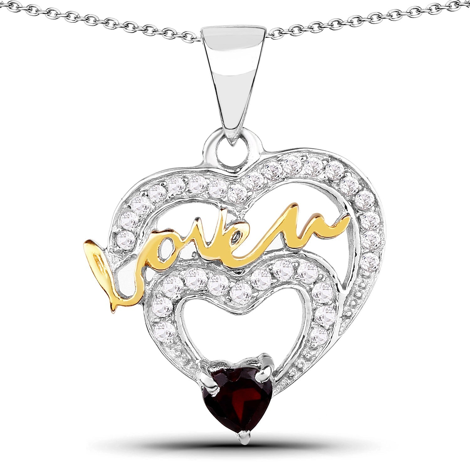 0.51 Carat Genuine Garnet and White Topaz .925 Sterling Silver Pendant on sale at MyriadMart