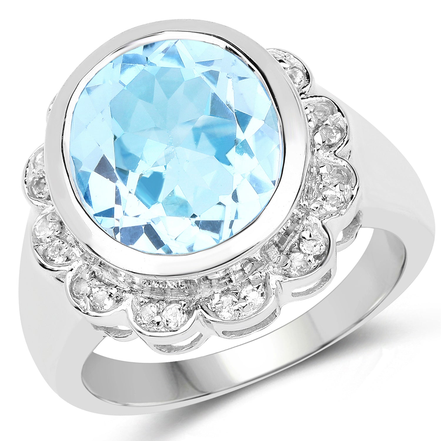 5.39 Carat Genuine Blue Topaz and White Topaz .925 Sterling Silver Ring on sale at MyriadMart