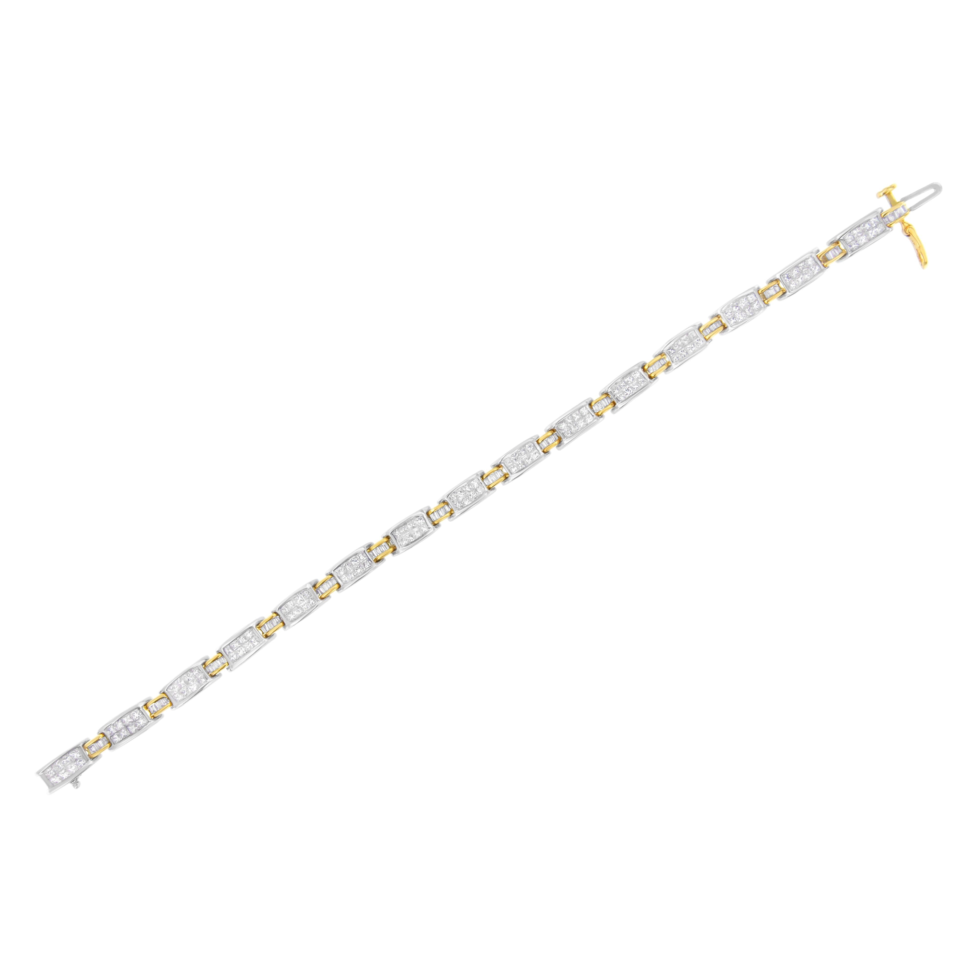 14K Two-Tone Gold Princess and Baguette-Cut Diamond Link Bracelet 3.00 cttw, H-I Color, SI1-SI2 Clarity on sale at MyriadMart