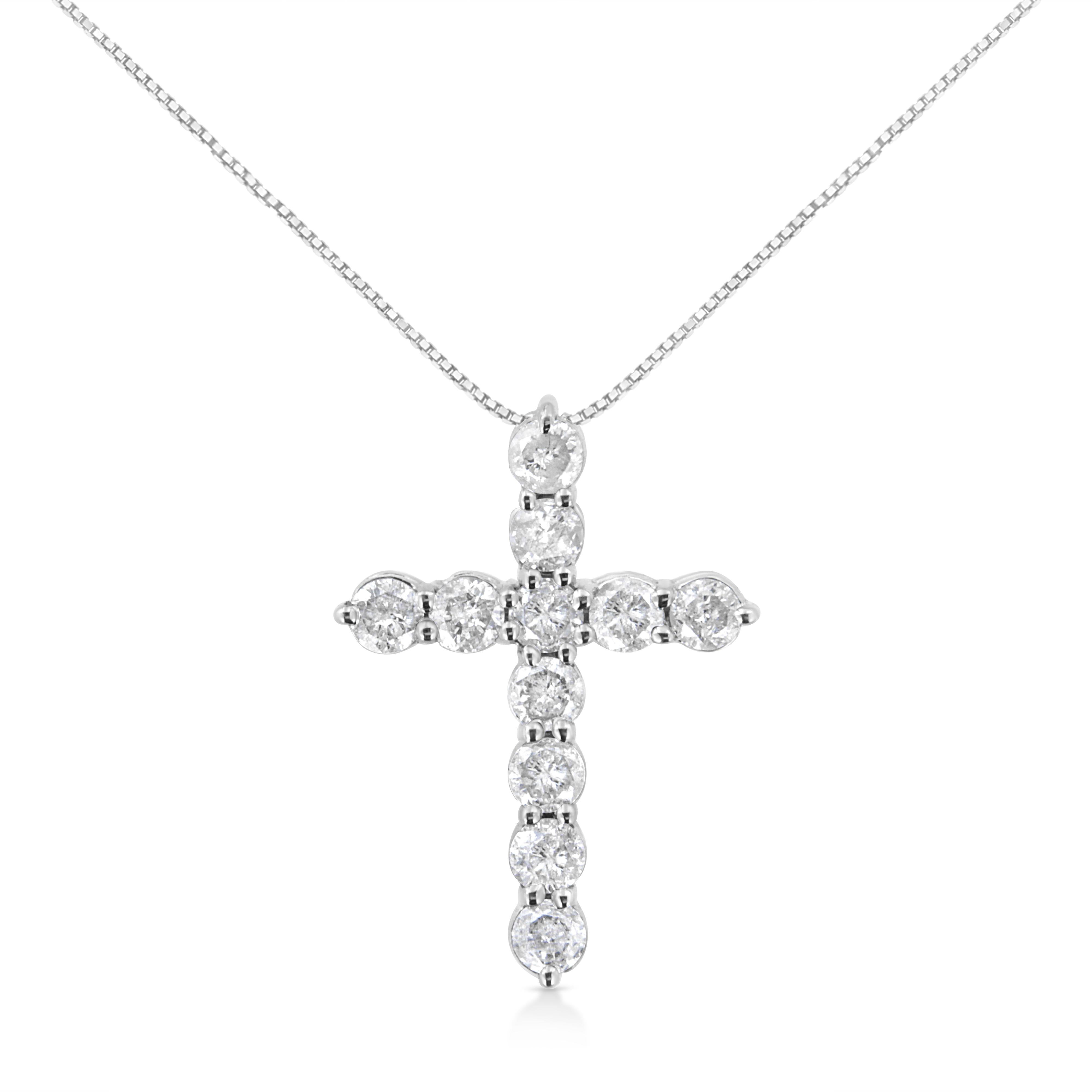 .925 Sterling Silver 1.0 Cttw Prong Set Round-Cut Diamond Cross 18" Pendant Necklace I-J Color, I2-I3 Clarity on sale at MyriadMart