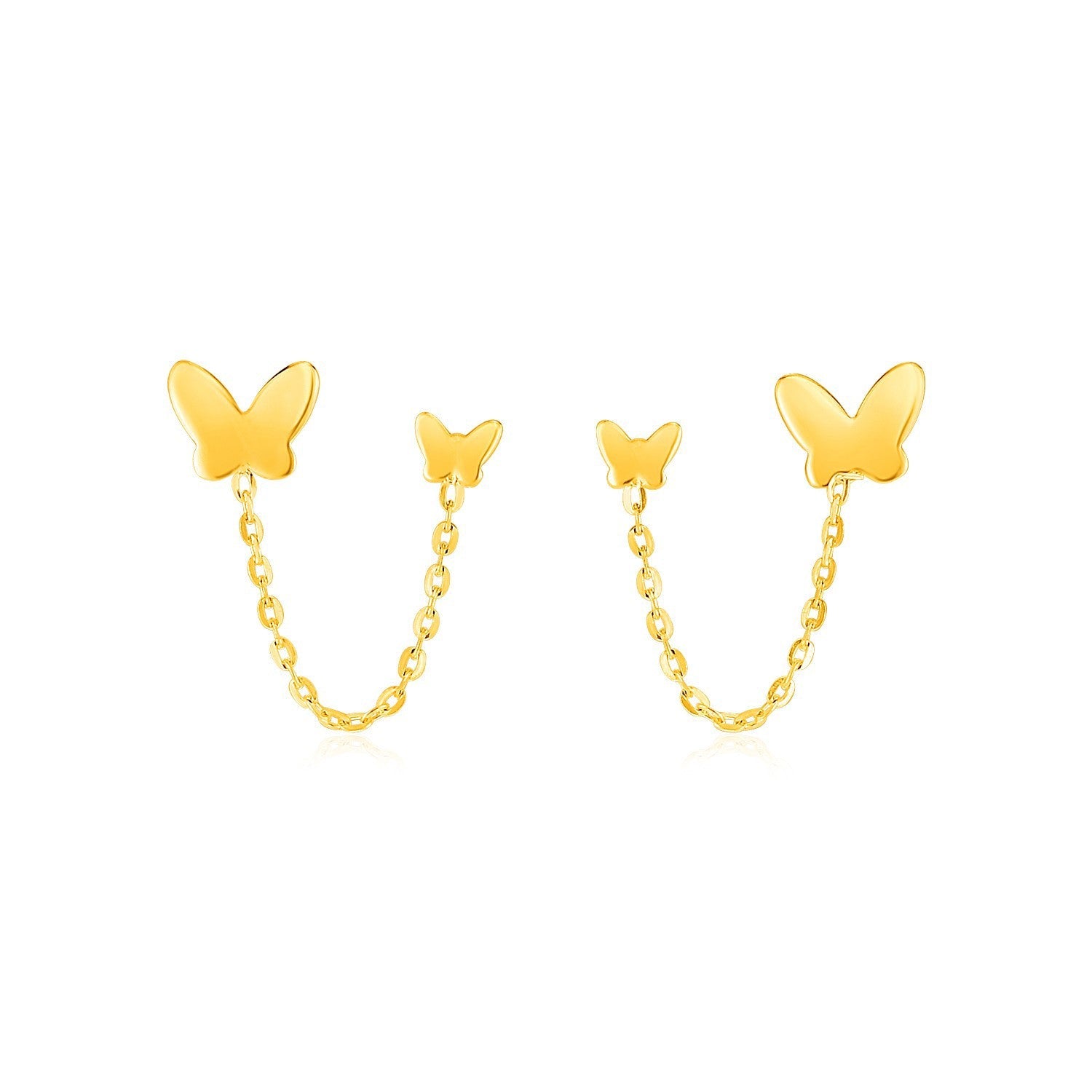 14k Yellow Gold Two Hole Post Earrings with Butterflies on sale at MyriadMart
