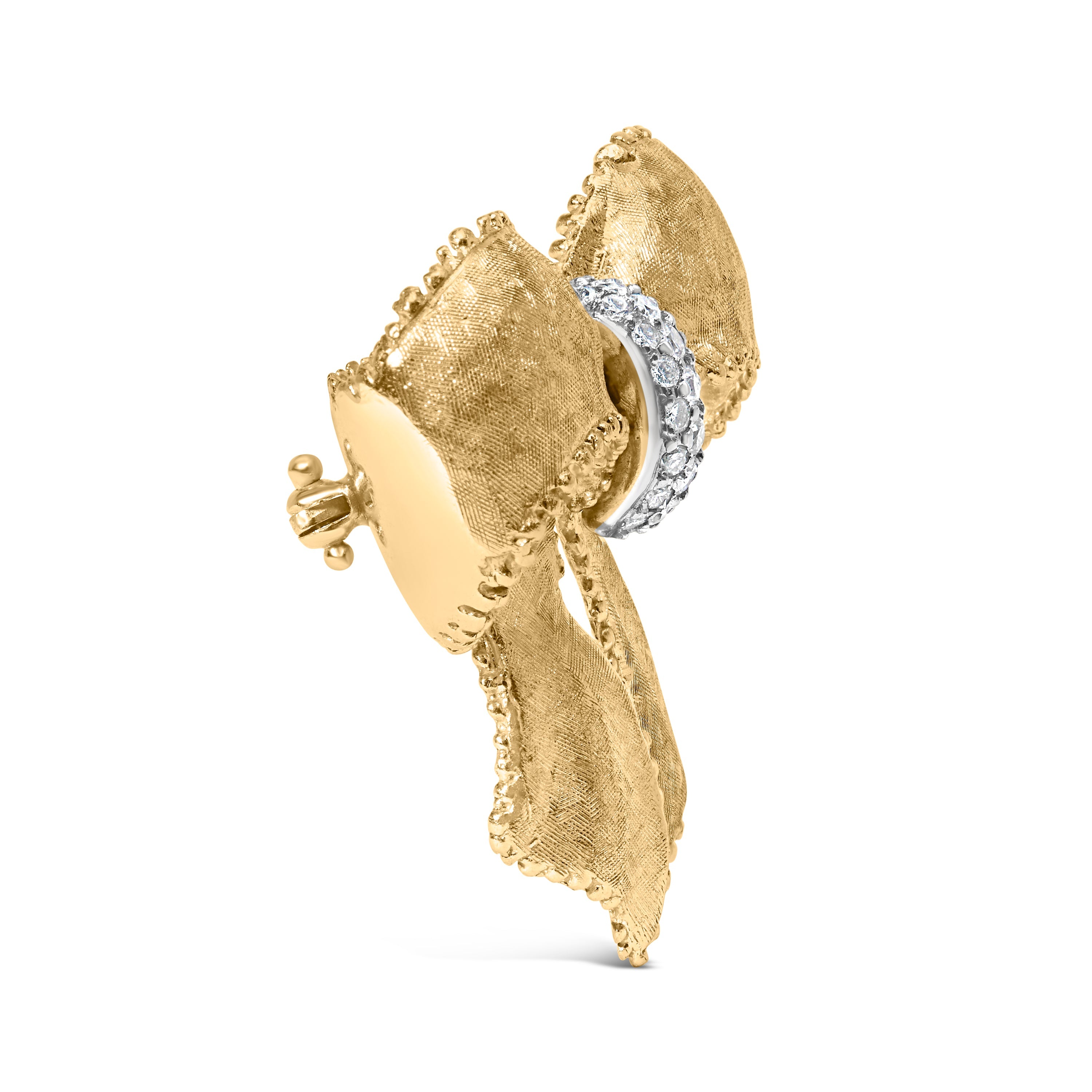 18K Yellow Gold and 3/5 Cttw Diamond Bow Pin Brooch G-H Color, VS1-VS2 Clarity on sale at MyriadMart