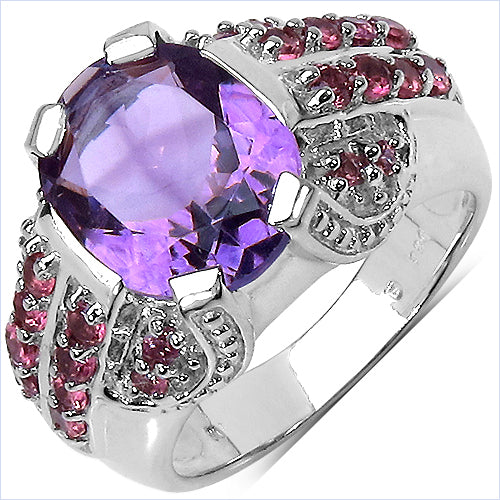 5.37 Carat Genuine Amethyst & Rhodolite .925 Sterling Silver Ring on sale at MyriadMart