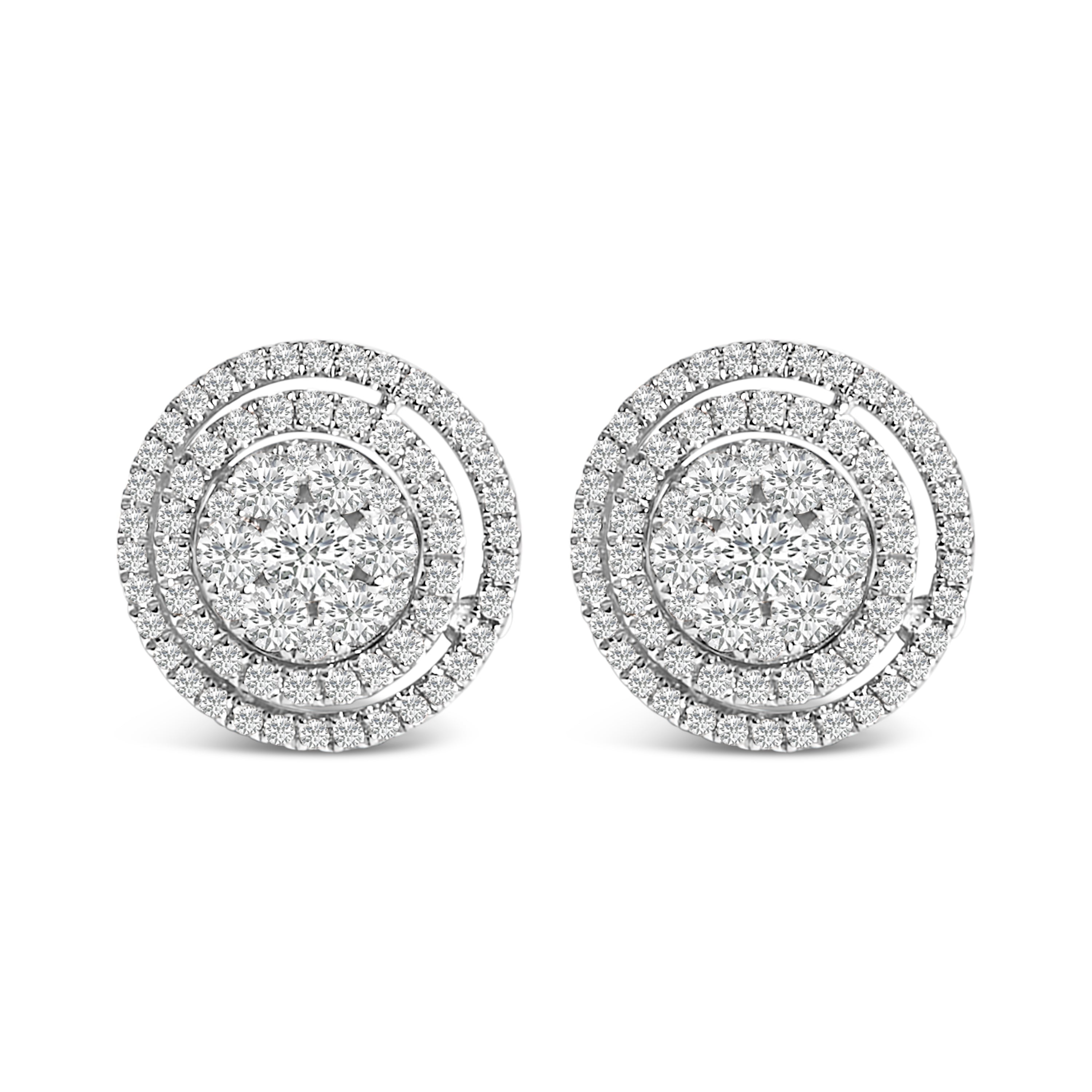 14K Gold 1 3/8 Cttw Diamond Cluster and Double Halo Stud Earring G-H Color, SI1-SI2 Clarity on sale at MyriadMart