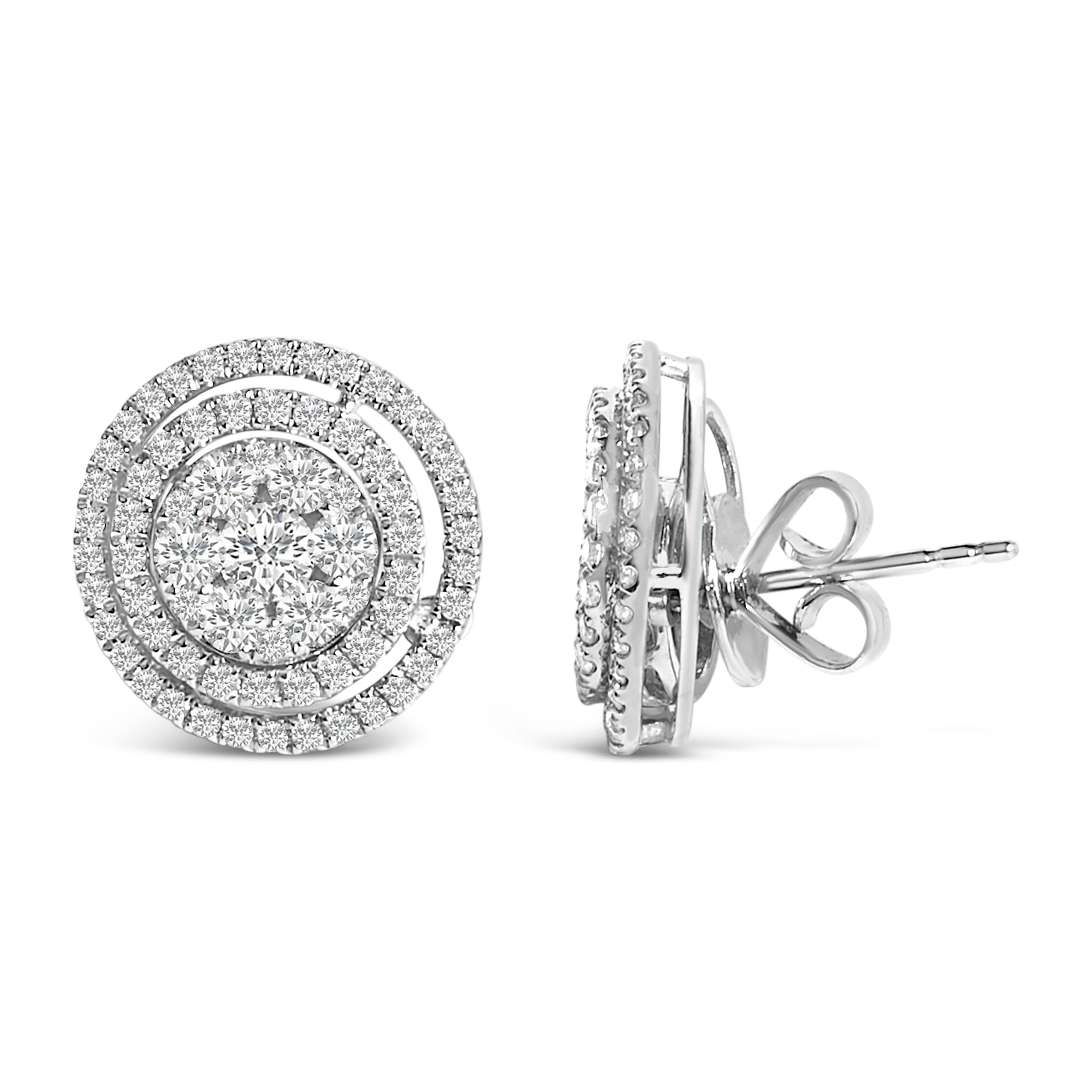 14K Gold 1 3/8 Cttw Diamond Cluster and Double Halo Stud Earring G-H Color, SI1-SI2 Clarity on sale at MyriadMart