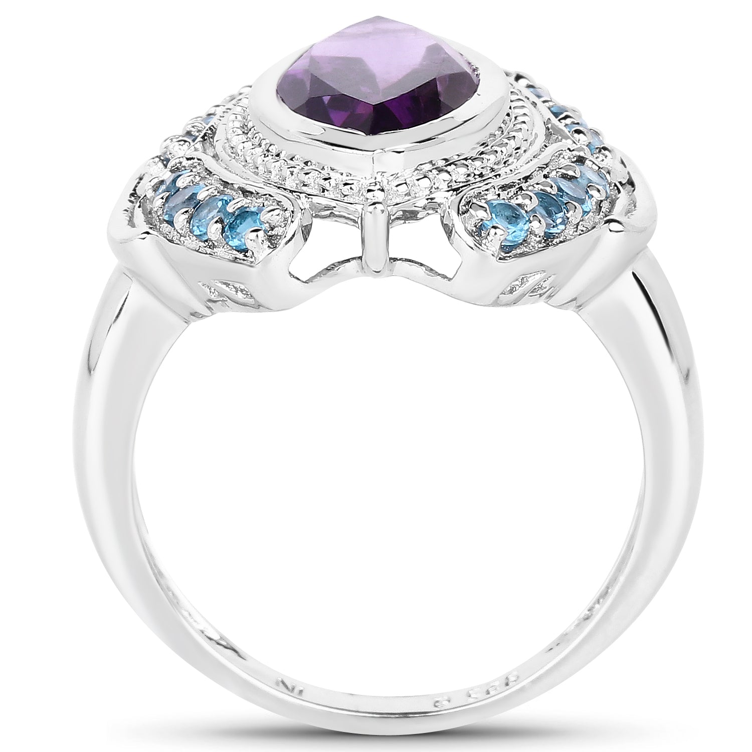 3.06 Carat Genuine Amethyst and London Blue Topaz .925 Sterling Silver Ring on sale at MyriadMart