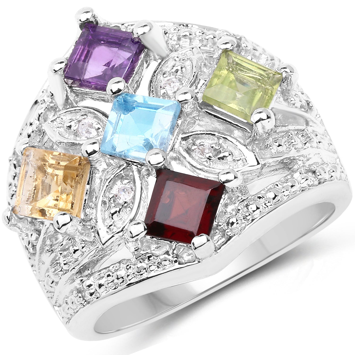 1.67 Carat Genuine Multi Stone .925 Sterling Silver Ring on sale at MyriadMart