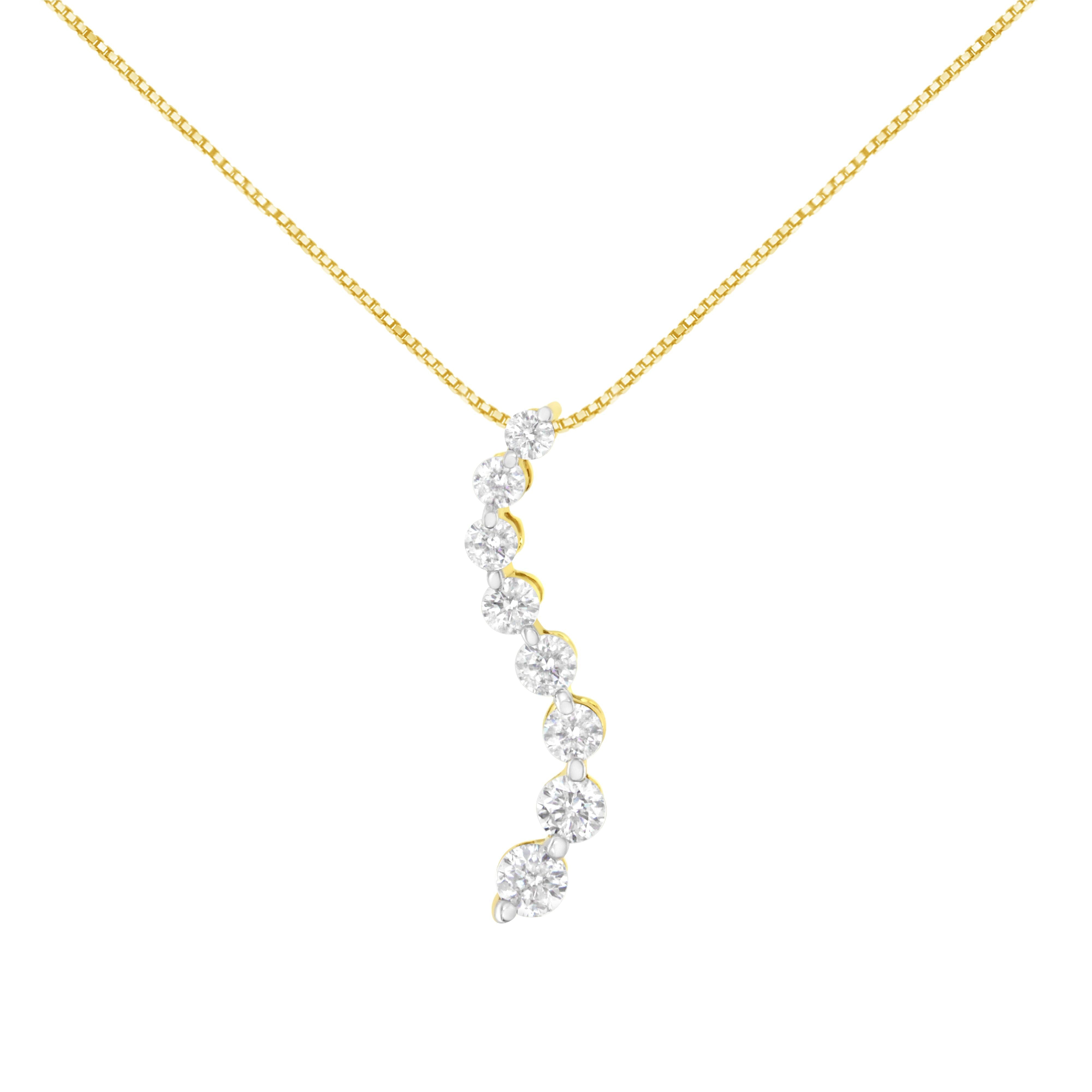 14k Yellow Gold 3.0 cttw Baguette and Brilliant Round-Cut Diamond Journey 18" Pendant Necklace I-J Color, I2-I3 Clarity on sale at MyriadMart