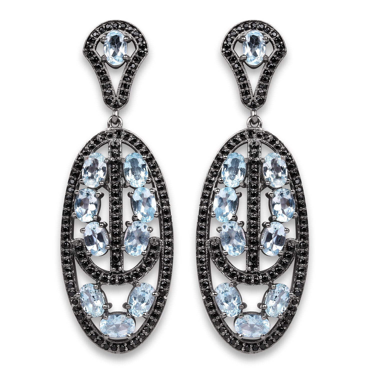 13.80 Carat Genuine Blue Topaz and Black Spinel .925 Sterling Silver Earrings on sale at MyriadMart