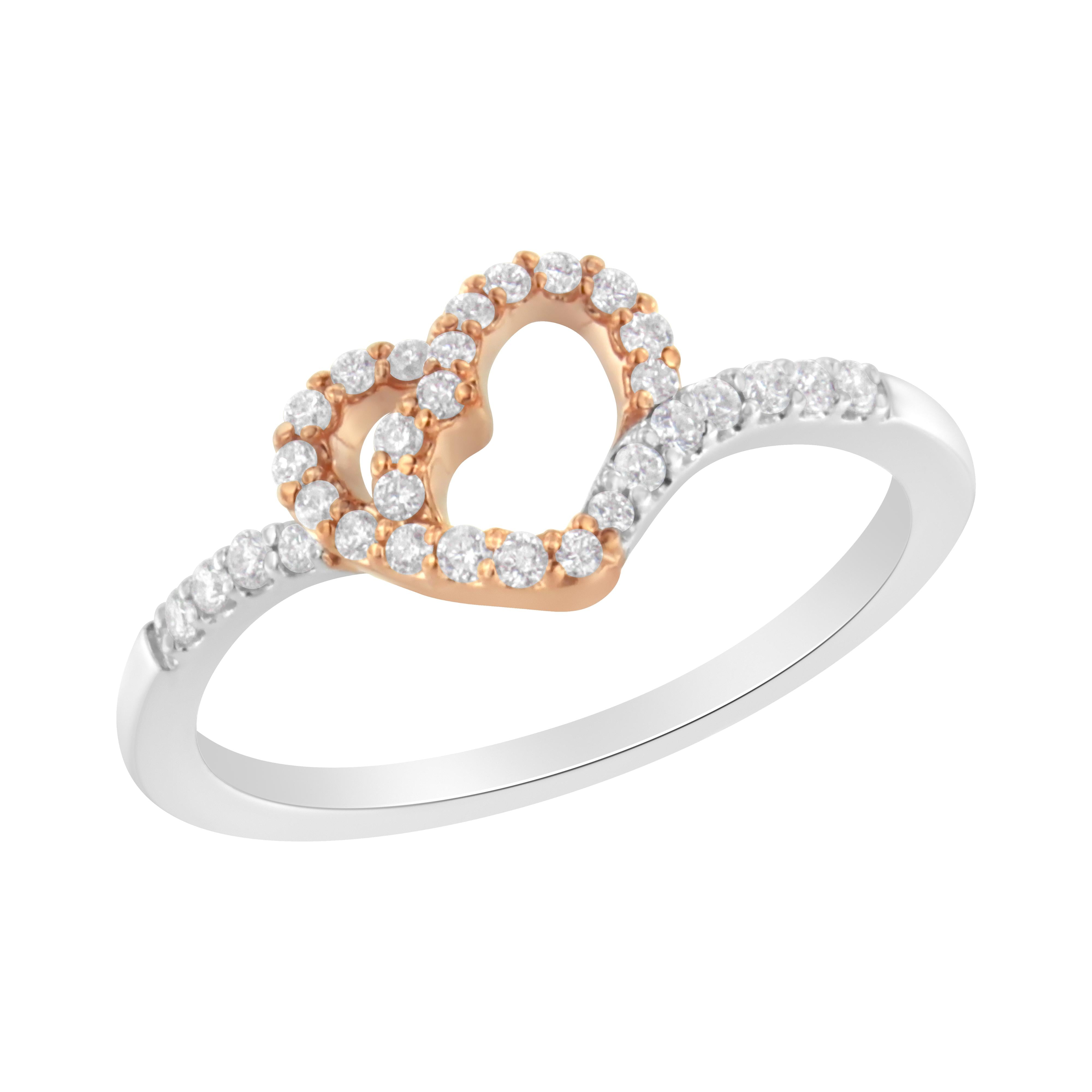 10K Two Toned Gold Diamond Heart Cocktail Ring 1/5 Cttw, H-I Color, I1-I2 Clarity - Size 6-1/2 on sale at MyriadMart