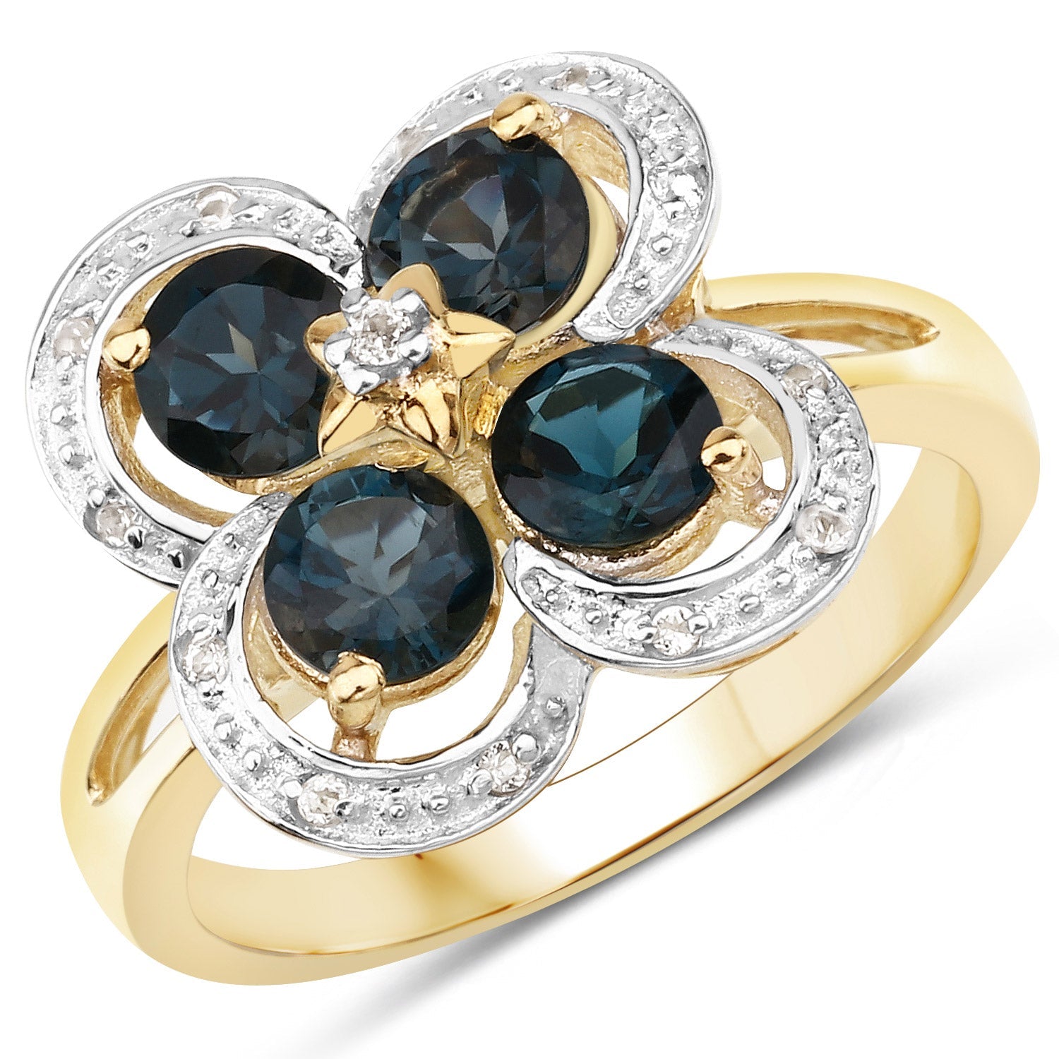 1.76 Carat Genuine London Blue Topaz and White Topaz .925 Sterling Silver Ring on sale at MyriadMart