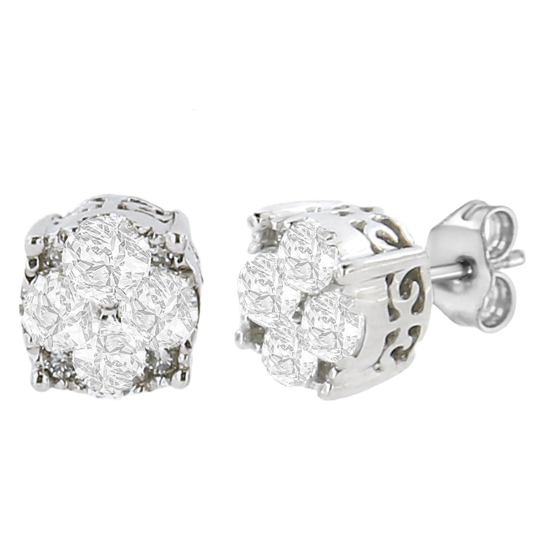 .925 Sterling Silver 1/2 cttw Prong Set Round-Cut Diamond Cluster Stud Earring I-J Color, I2-I3 Clarity on sale at MyriadMart