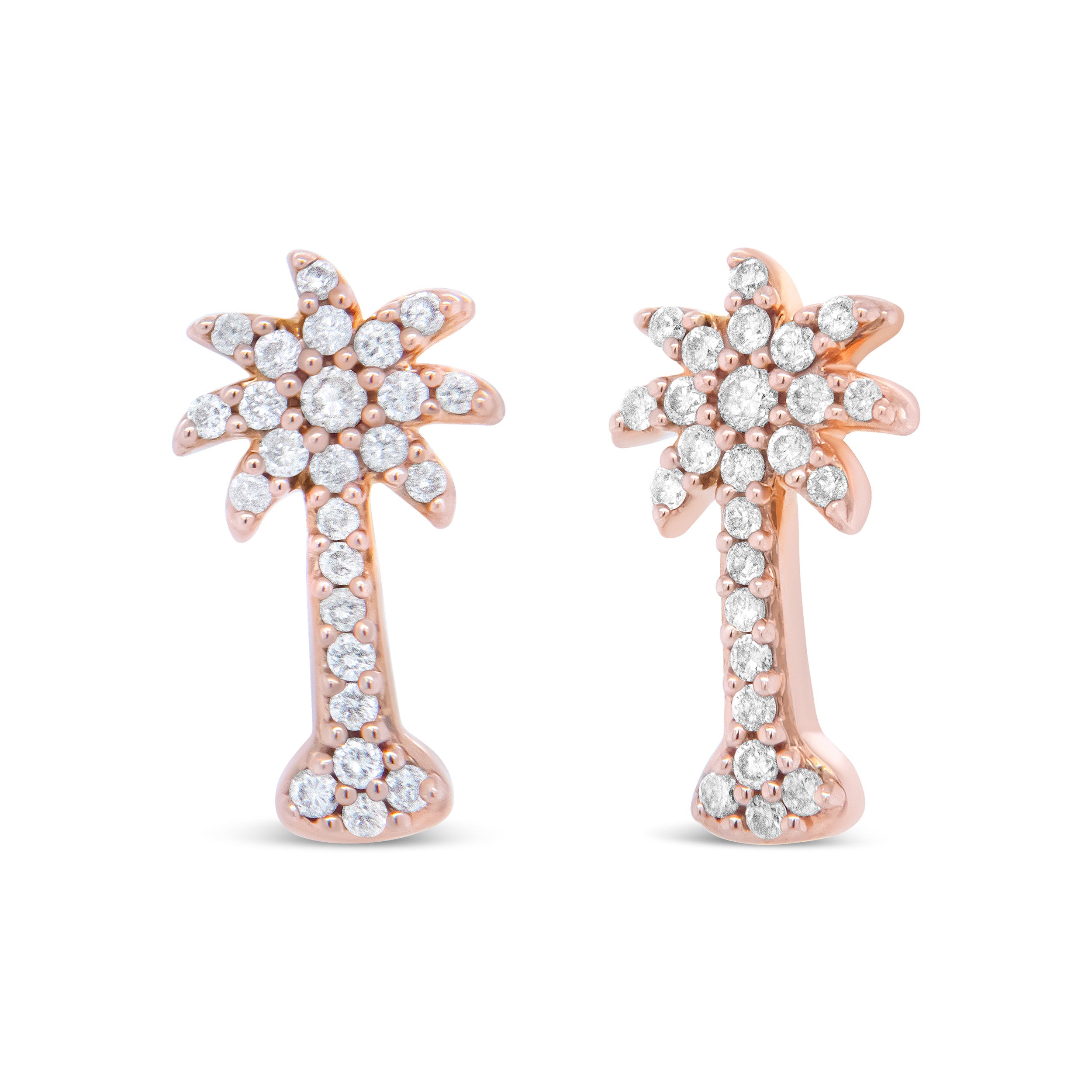 10K Rose Gold 1/4 Cttw Diamond Palm Tree Push Back Stud Earrings H-I Color, I1-I2 Clarity on sale at MyriadMart