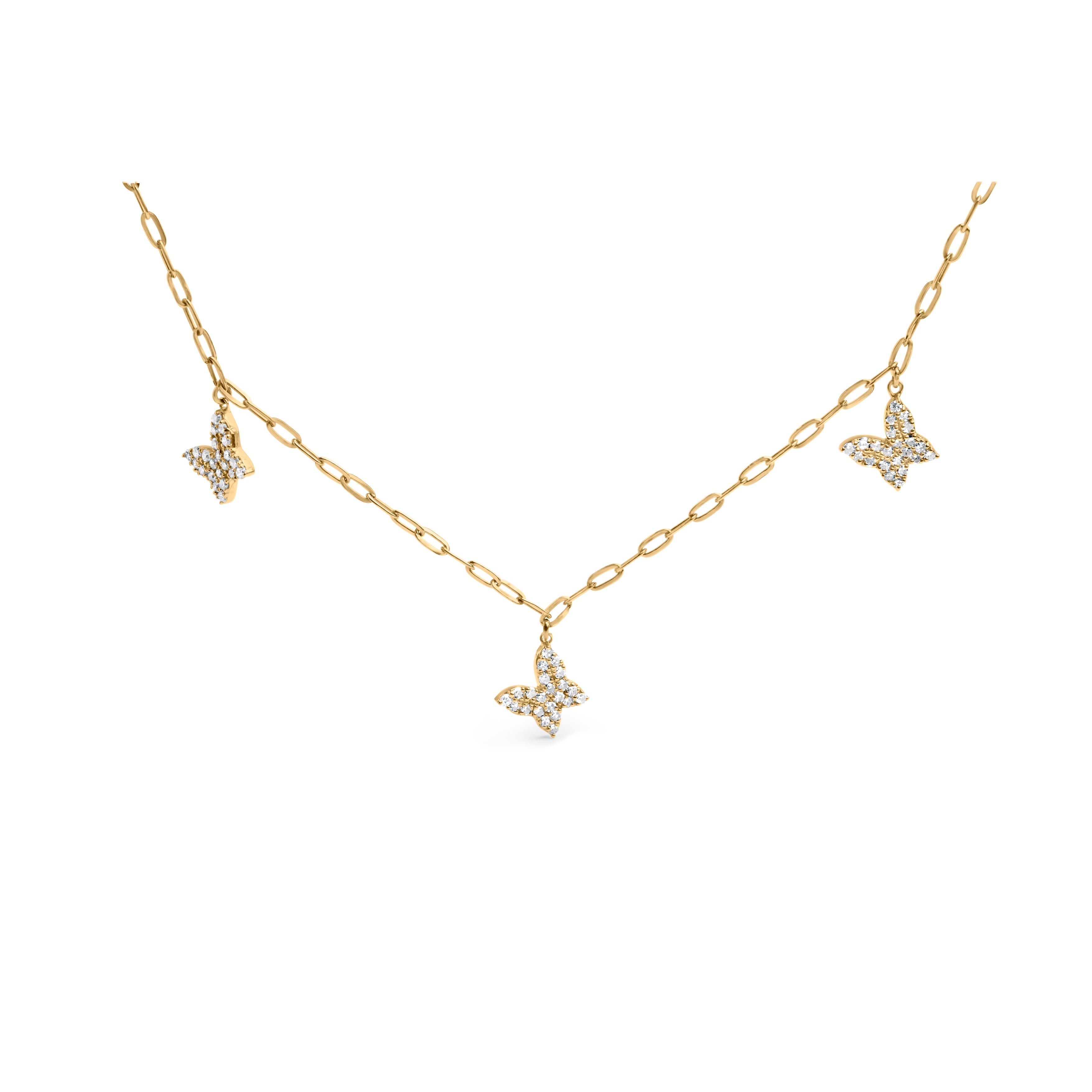 14KT Yellow Gold 1/2 Cttw Diamond Butterfly Station Paperclip Station Necklace I-J Color, I1-I2 Clarity - Adjustable 15"-17" Inches on sale at MyriadMart