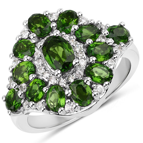 2.77 Carat Genuine Chrome Diopside and White Zircon .925 Sterling Silver Ring on sale at MyriadMart