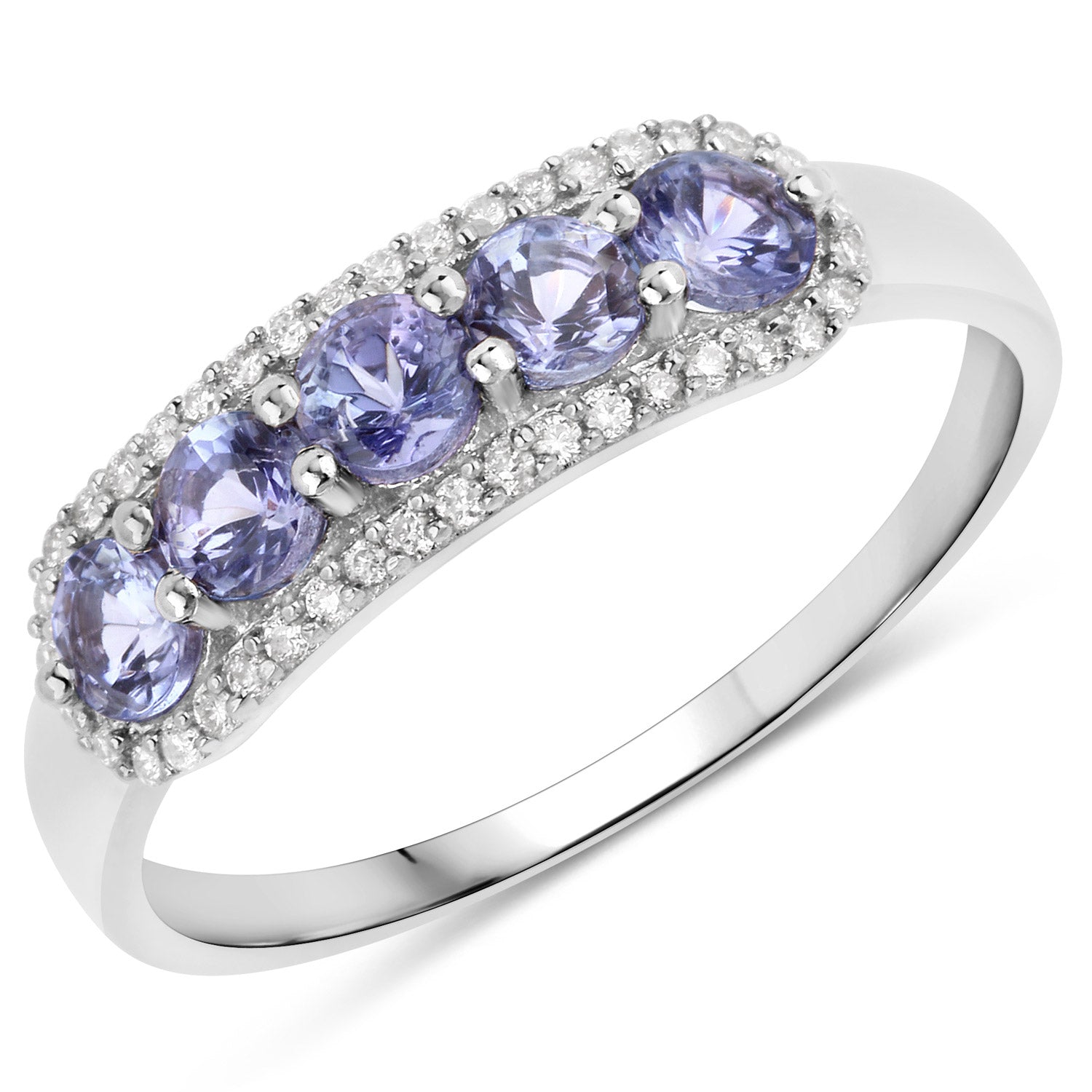 0.61 Carat Genuine Tanzanite and White Diamond 14K White Gold Ring on sale at MyriadMart