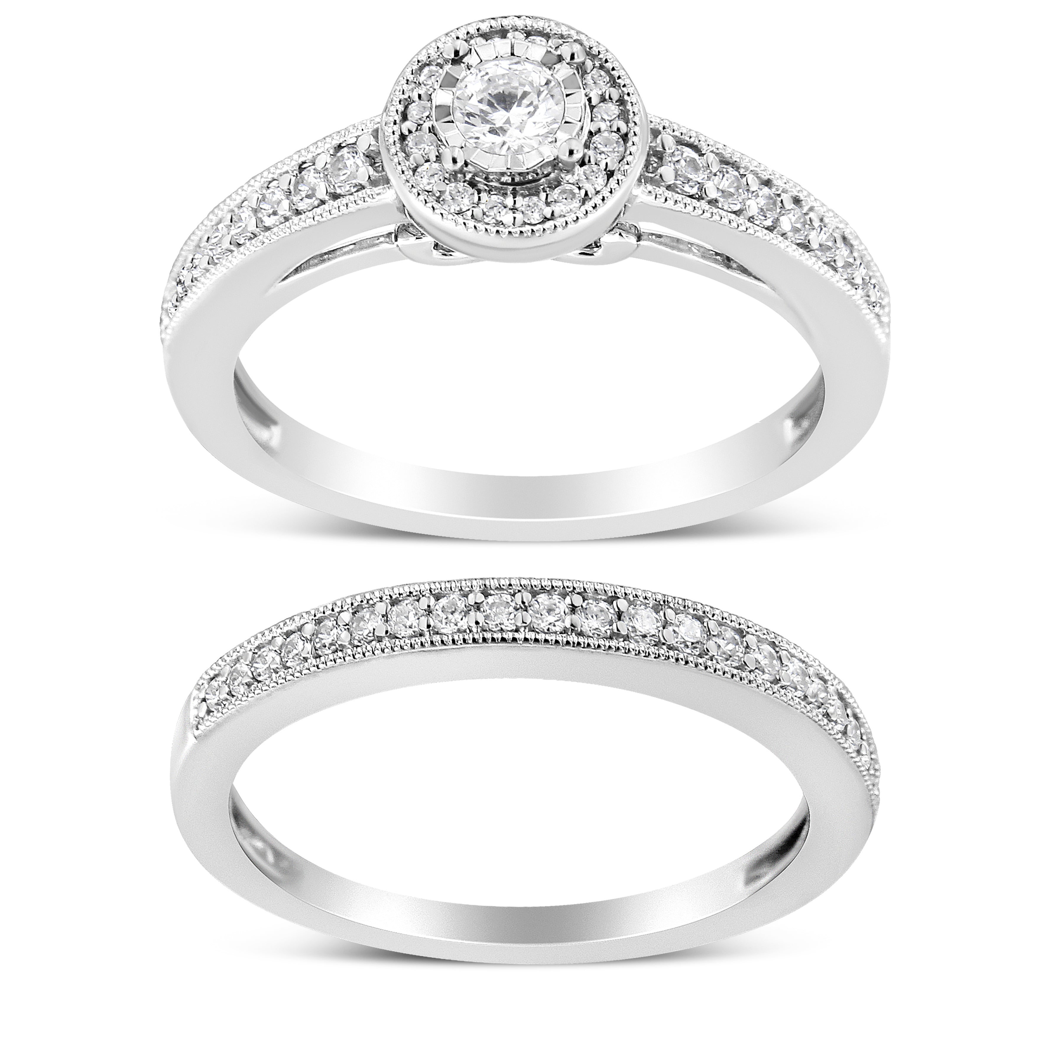 .925 Sterling Silver 1/2 Ctw Diamond Halo and Milgrain Engagement Ring Bridal Set I-J Color, I3 Clarity - Ring Size 7 on sale at MyriadMart