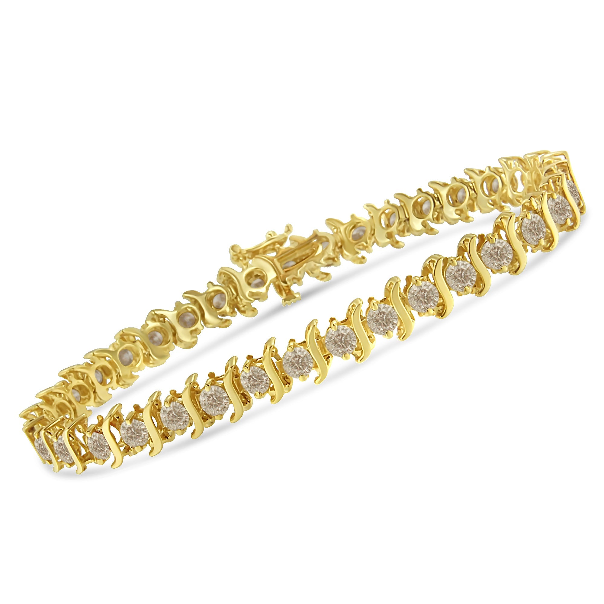 10K Yellow Gold Plated .925 Sterling Silver 7.0 cttw 2-Prong Set Round Brilliant Cut Diamond "S" Link Bracelet J-K color, I1-I2 clarity - 7" on sale at MyriadMart