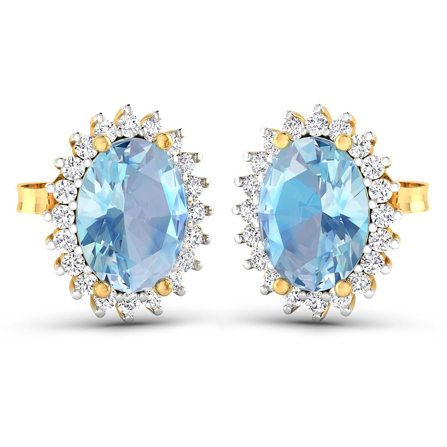 2.36 Carat Genuine Aquamarine and White Diamond 14K Yellow Gold Earrings on sale at MyriadMart