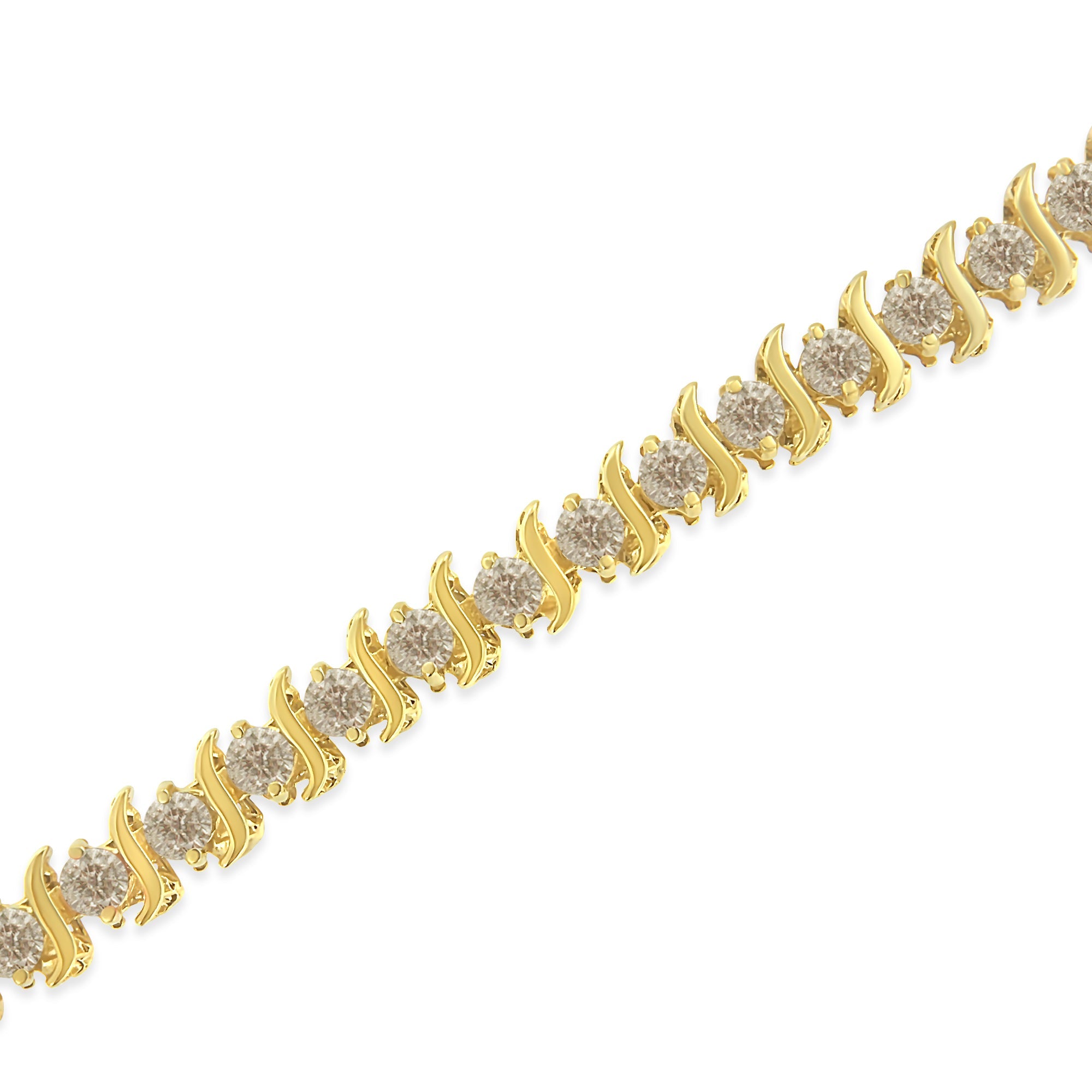 10K Yellow Gold Plated .925 Sterling Silver 7.0 cttw 2-Prong Set Round Brilliant Cut Diamond "S" Link Bracelet J-K color, I1-I2 clarity - 7" on sale at MyriadMart