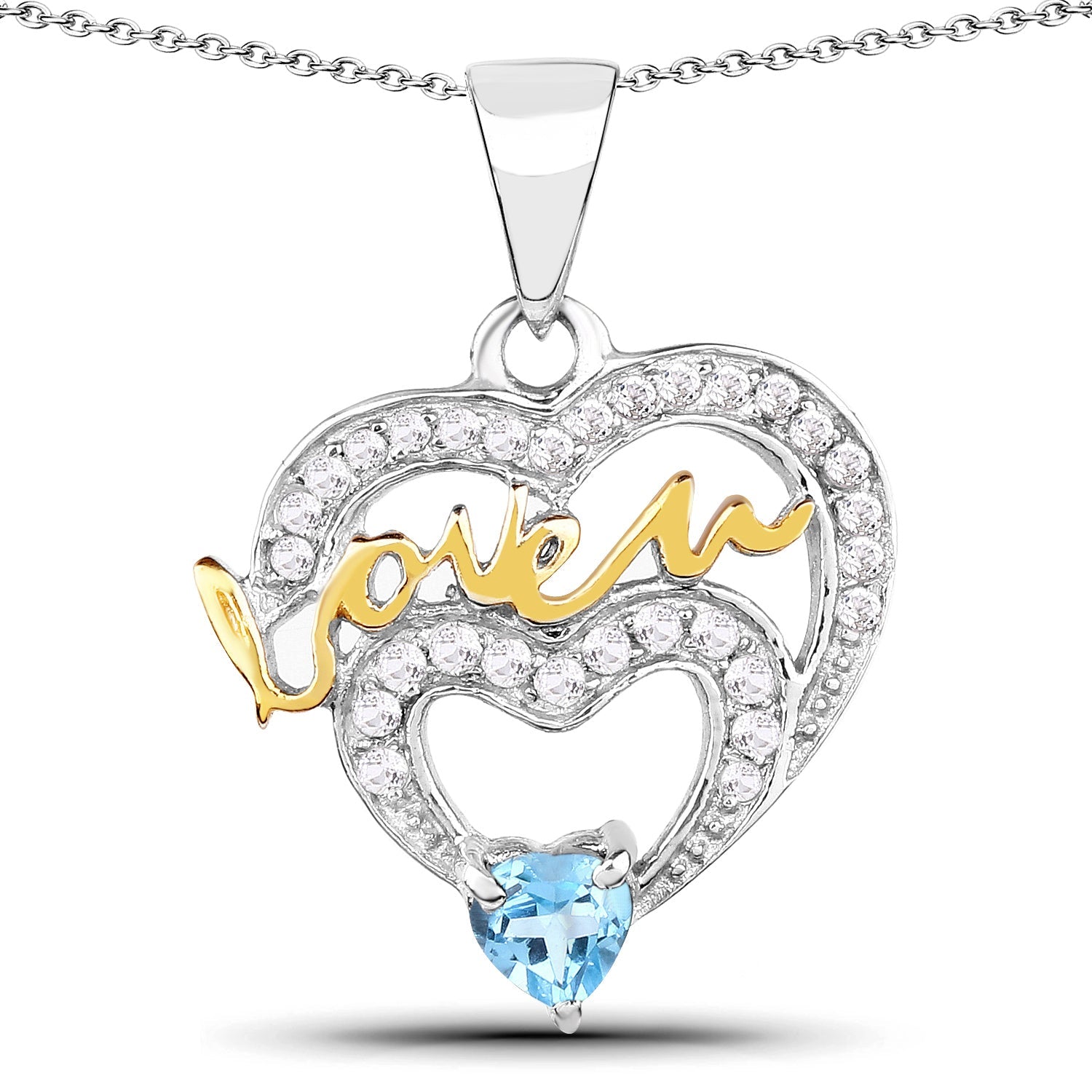 0.44 Carat Genuine Swiss Blue Topaz and White Topaz .925 Sterling Silver Pendant on sale at MyriadMart