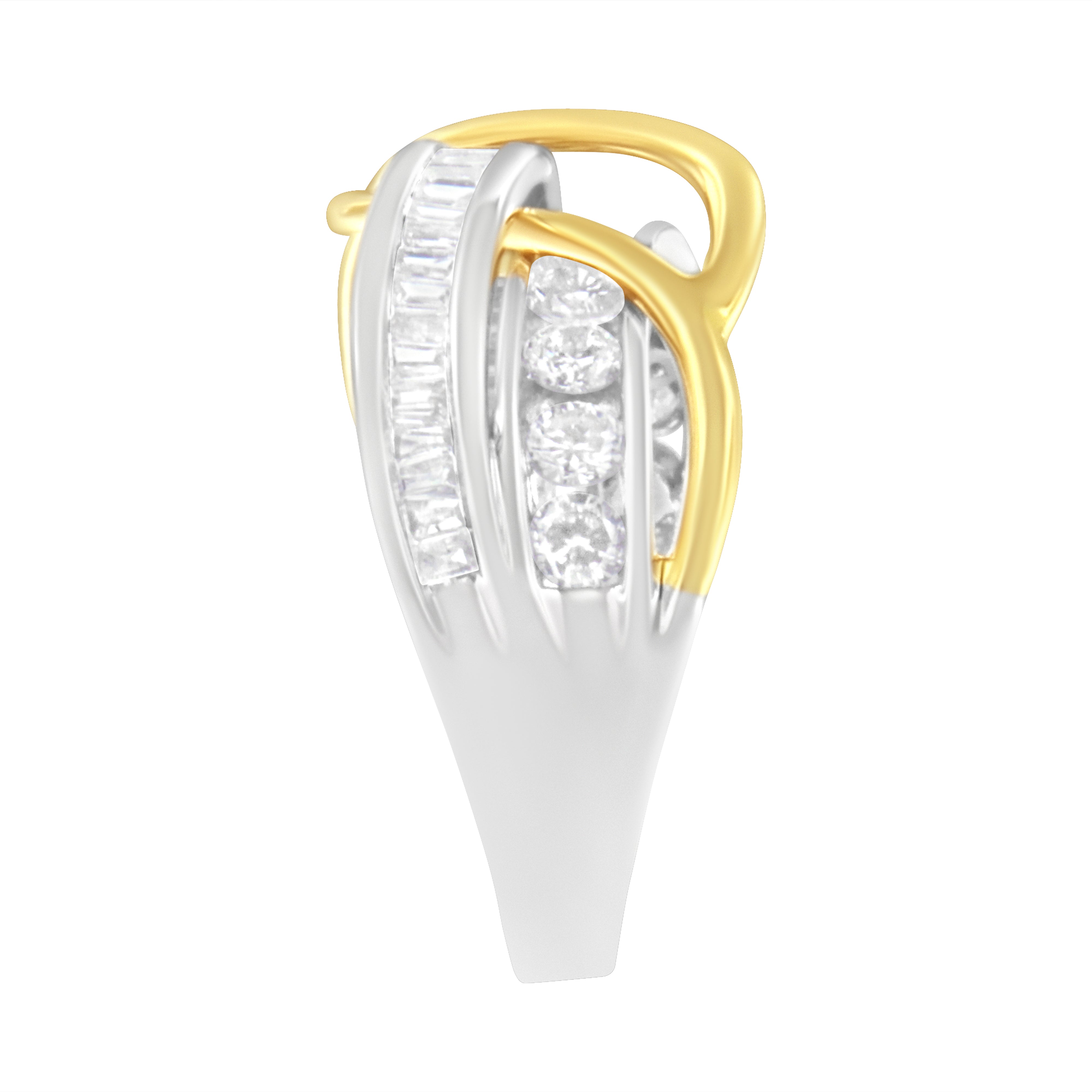 10K White and Yellow Gold 1 1/10 cttw Channel-Set Diamond Bypass Band Ring J Color, I3 Clarity - Size 7 on sale at MyriadMart