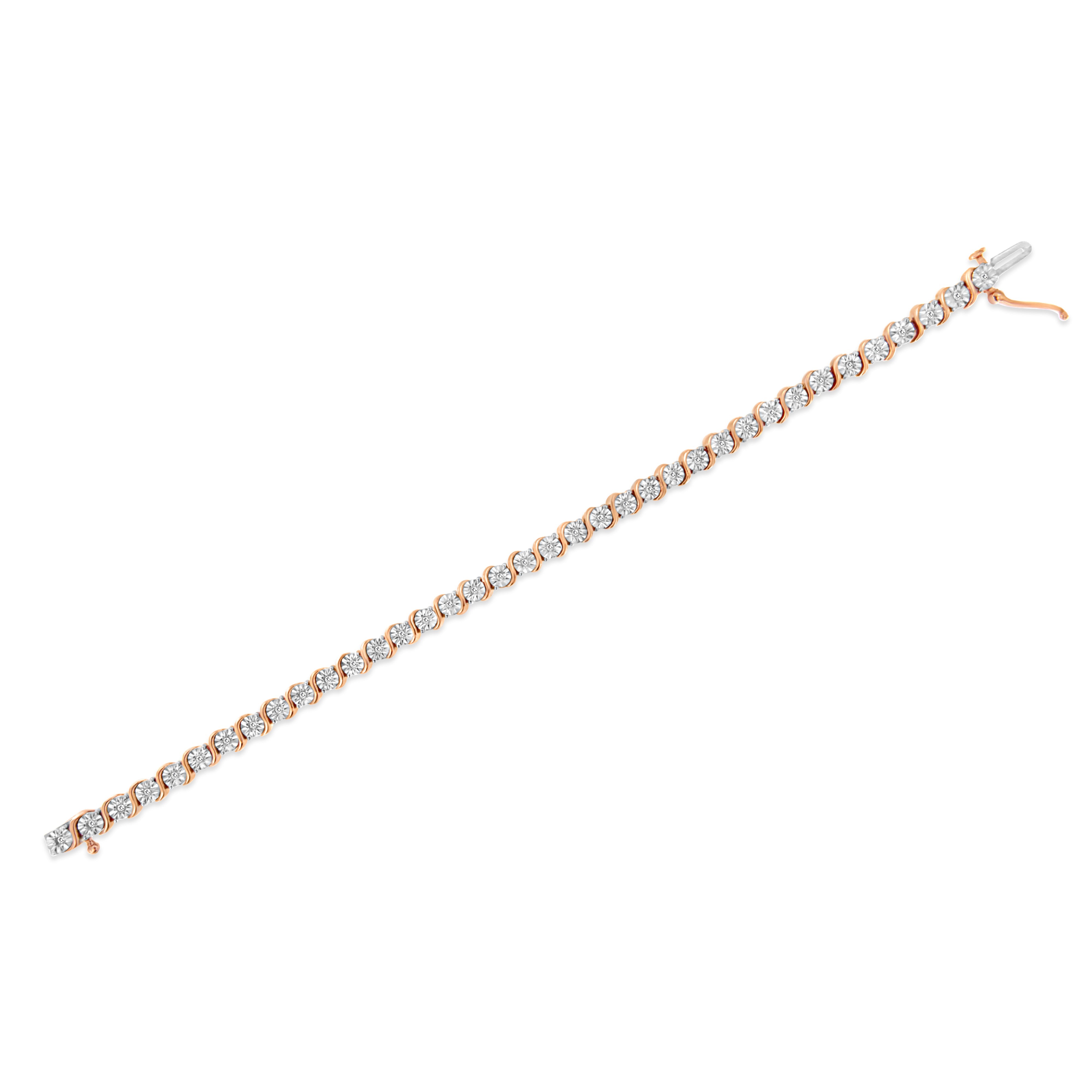 14K Rose Gold Plated .925 Sterling Silver 1/4 Cttw Diamond Round Miracle Plate and "S" Link Tennis Bracelet I-J Color, I2- I3 Clarity - 7" on sale at MyriadMart