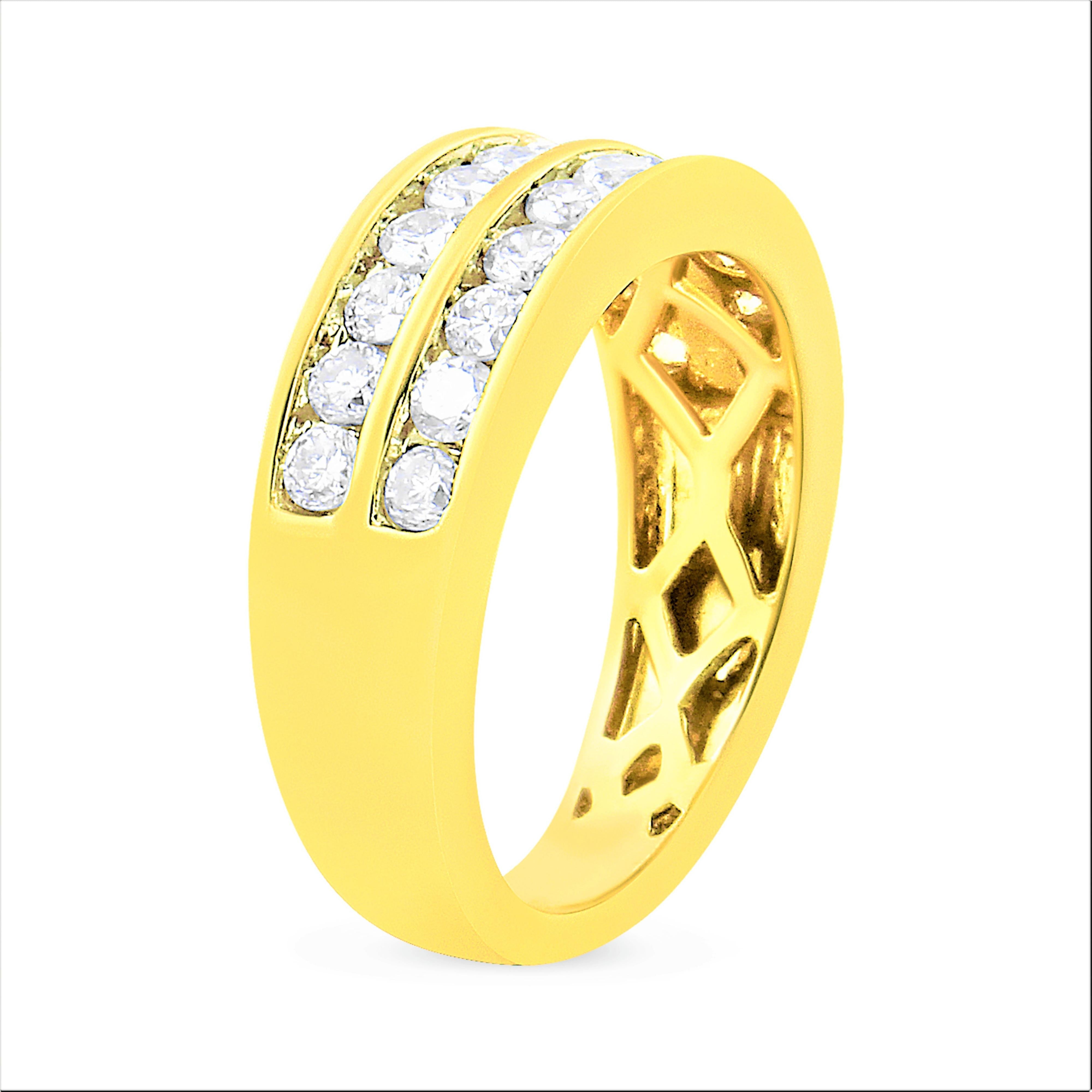 10K Yellow Gold Two-Row Diamond Band Ring 1 Cttw, J-K Color, I1-I2 Clarity - Size 6 on sale at MyriadMart