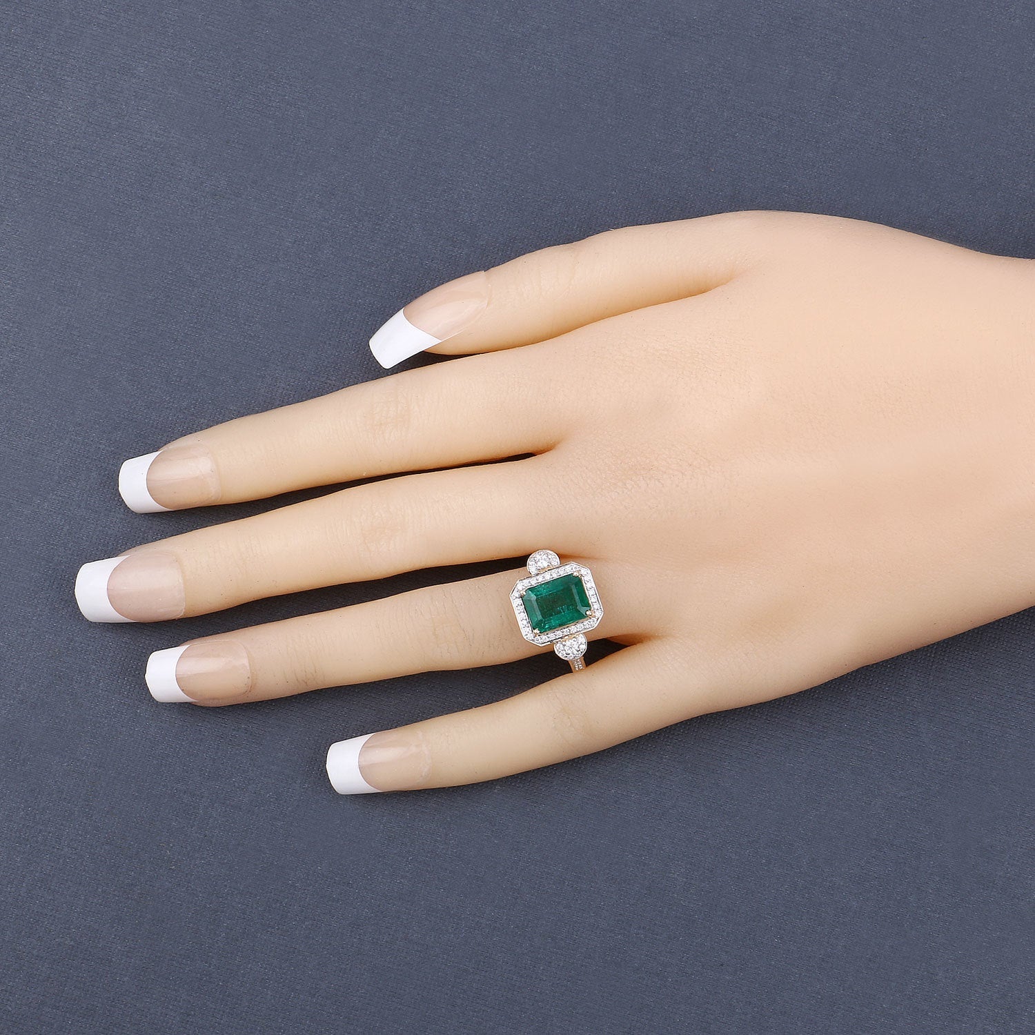 IGI Certified 2.87 Carat Genuine Zambian Emerald and White Diamond 14K Yellow Gold Ring on sale at MyriadMart