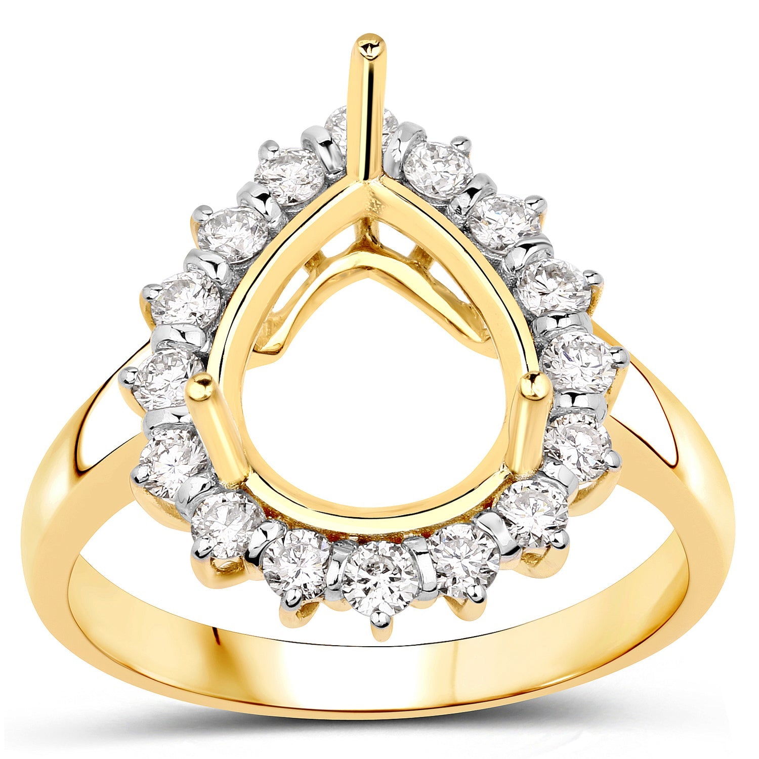 0.48 Carat Genuine White Diamond 14K Yellow Gold Semi Mount Ring - holds 11x9mm Pear Gemstone on sale at MyriadMart