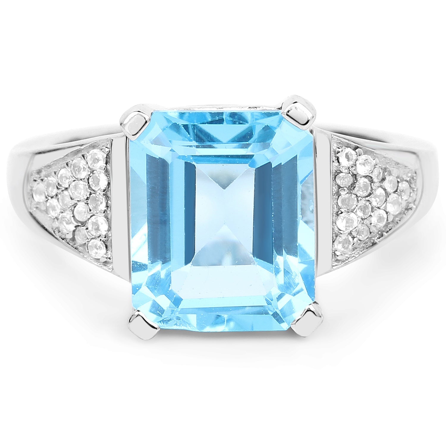 5.75 Carat Genuine Swiss Blue Topaz and White Topaz .925 Sterling Silver Ring on sale at MyriadMart
