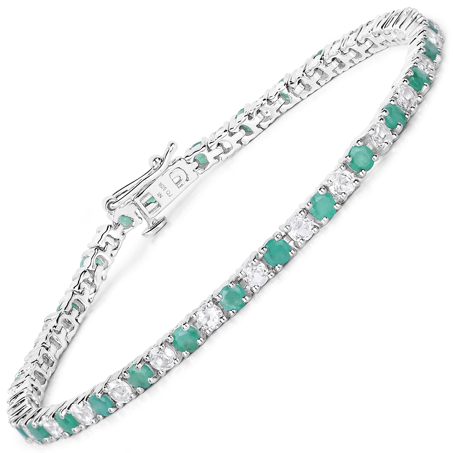 5.77 Carat Genuine Emerald and White Topaz .925 Sterling Silver Bracelet on sale at MyriadMart
