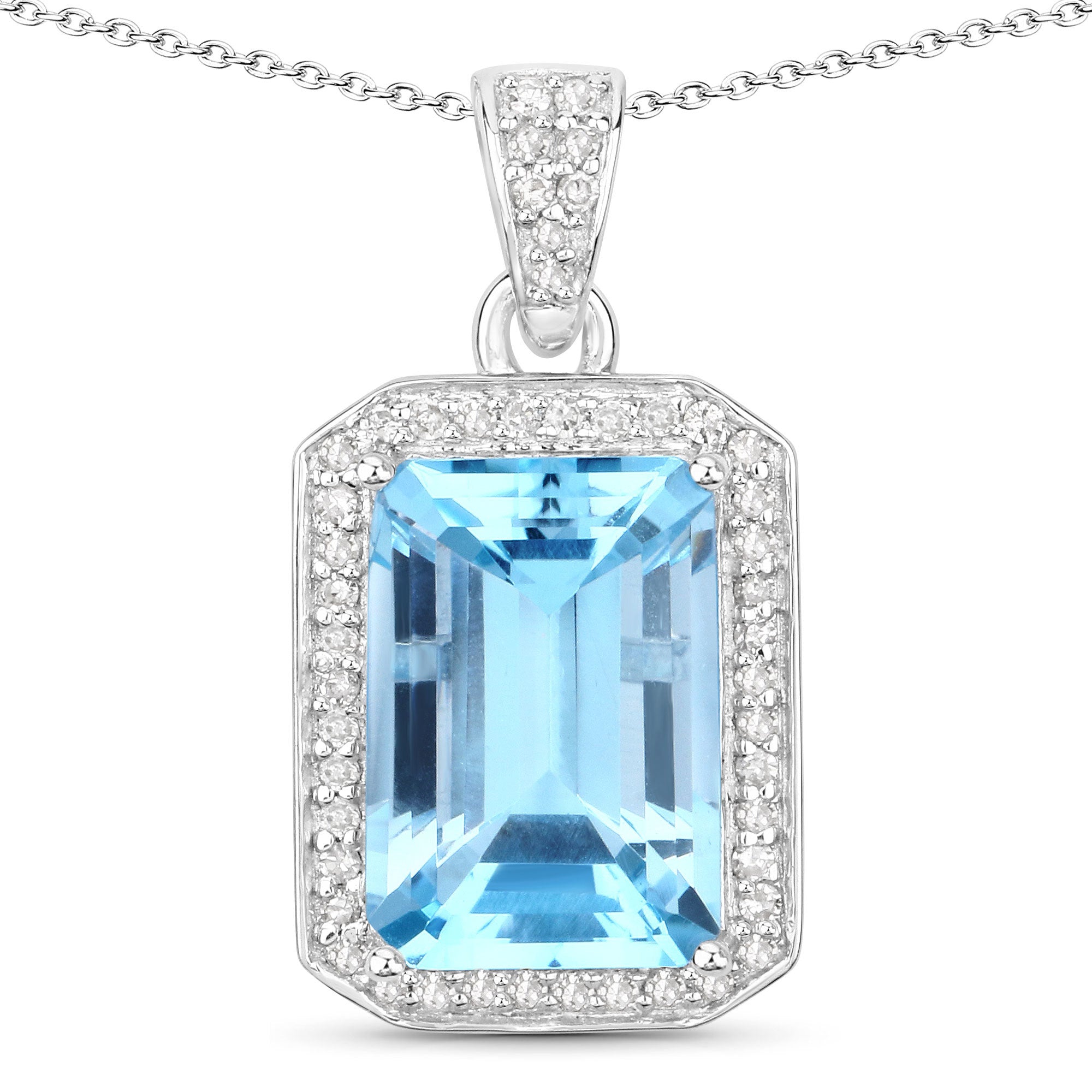 5.85 Carat Genuine Blue Topaz and White Diamond .925 Sterling Silver Pendant on sale at MyriadMart