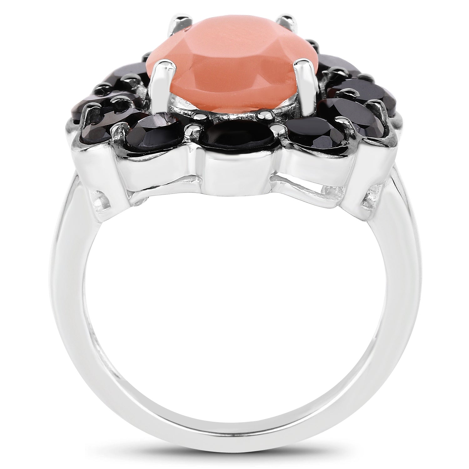 7.88 Carat Genuine Peach Moonstone and Black Spinel .925 Sterling Silver Ring on sale at MyriadMart