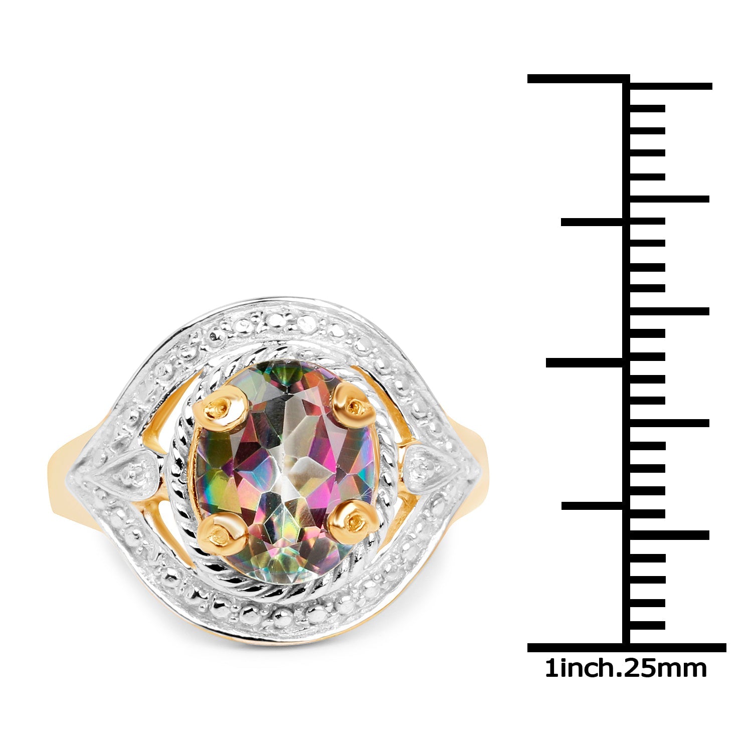 14K Yellow Gold Plated 3.15 Carat Genuine Quartz Mystic .925 Sterling Silver Ring on sale at MyriadMart