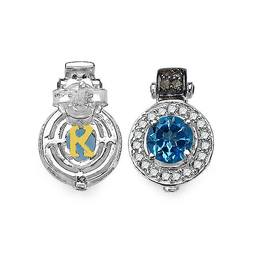 1.20 Carat Genuine Swiss Blue Topaz and 0.30 ct.t.w Genuine Diamond Accents Sterling Silver Earrings on sale at MyriadMart