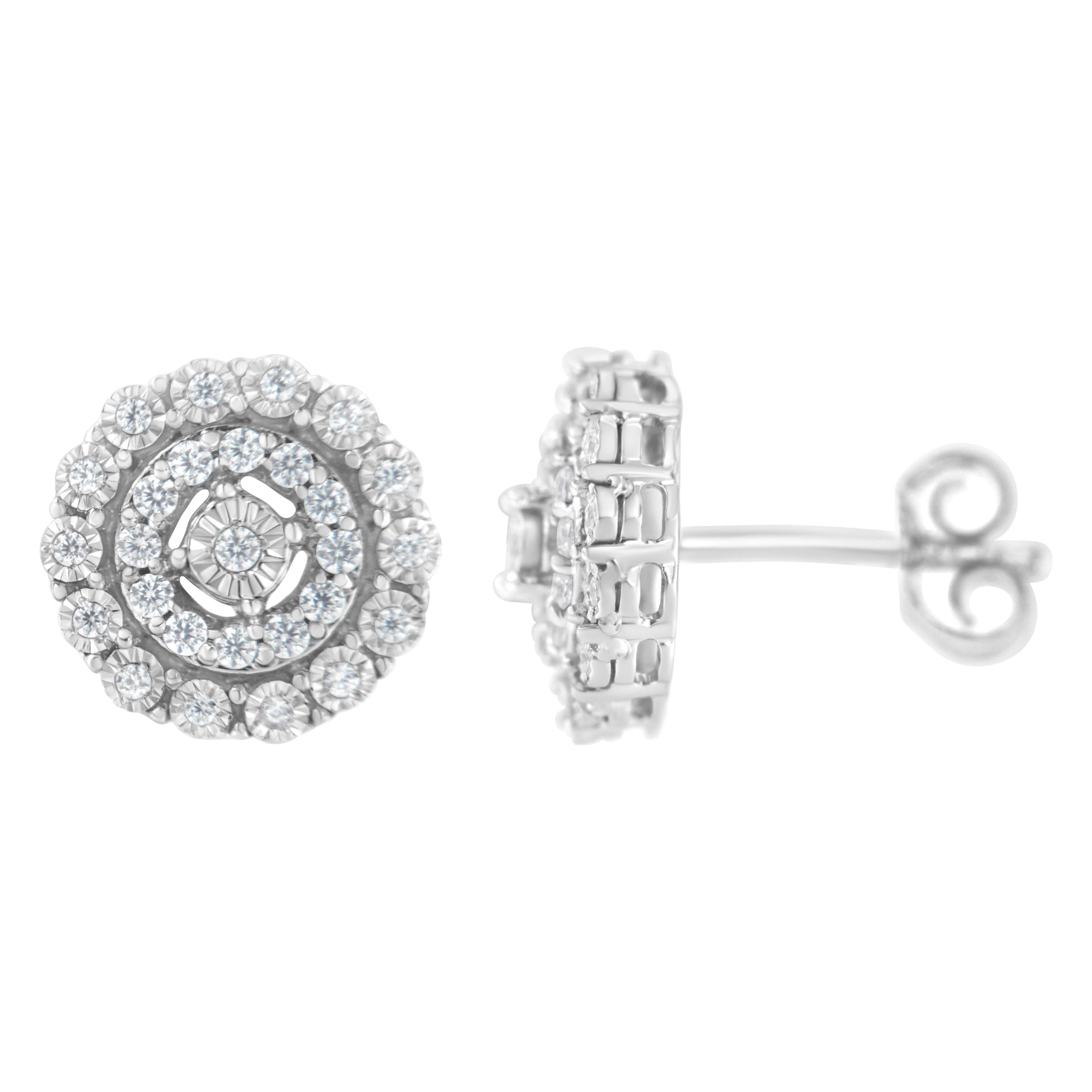 10KT White Gold 1/2 cttw Double Halo Brilliant Round-Cut Diamond Stud Earrings I-J Clarity, I2-I3 Color on sale at MyriadMart