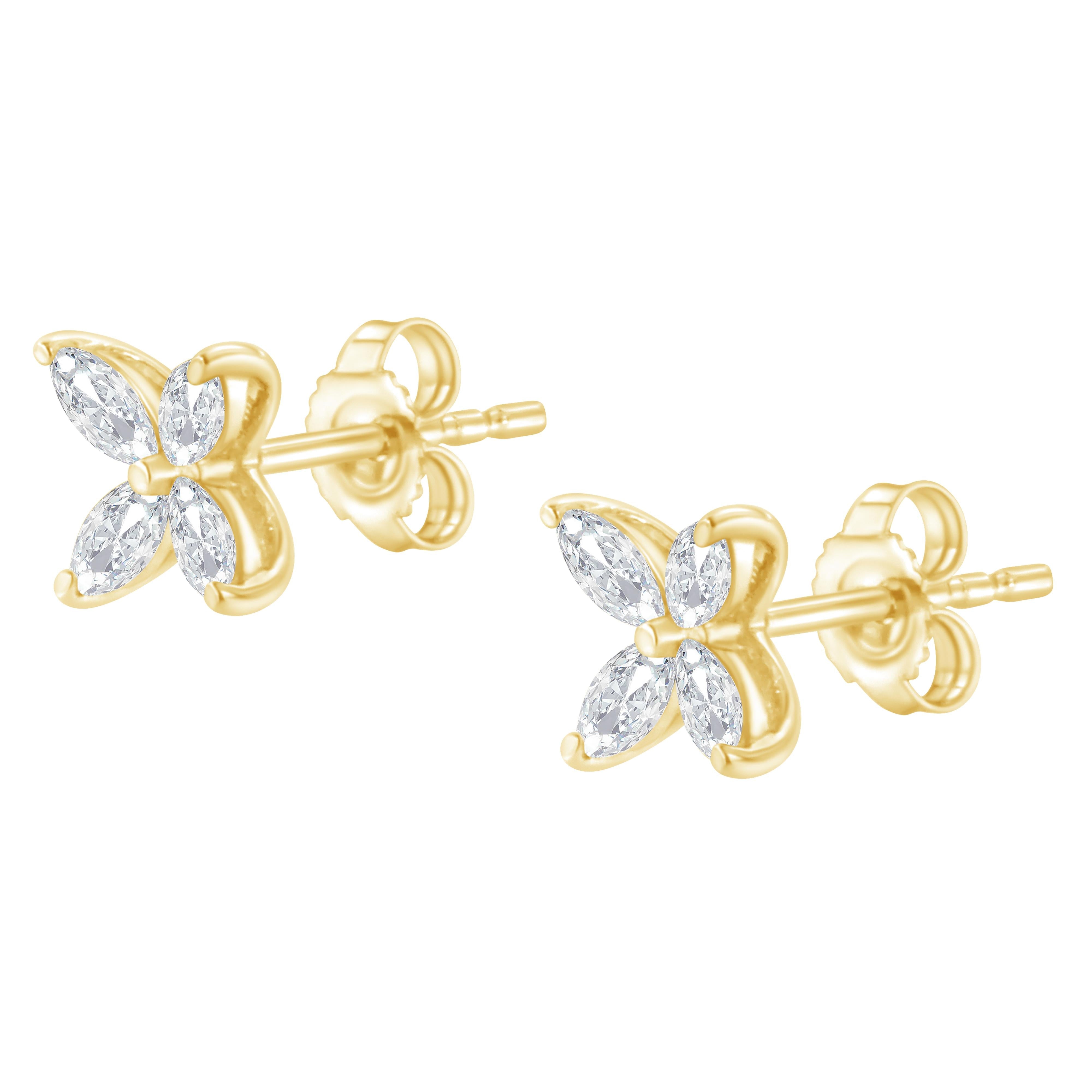 14K White Gold 1/2 Cttw Marquise Diamond 8 Stone Floral Leaf Stud Earrings H-I Color, SI1-SI2 Clarity on sale at MyriadMart