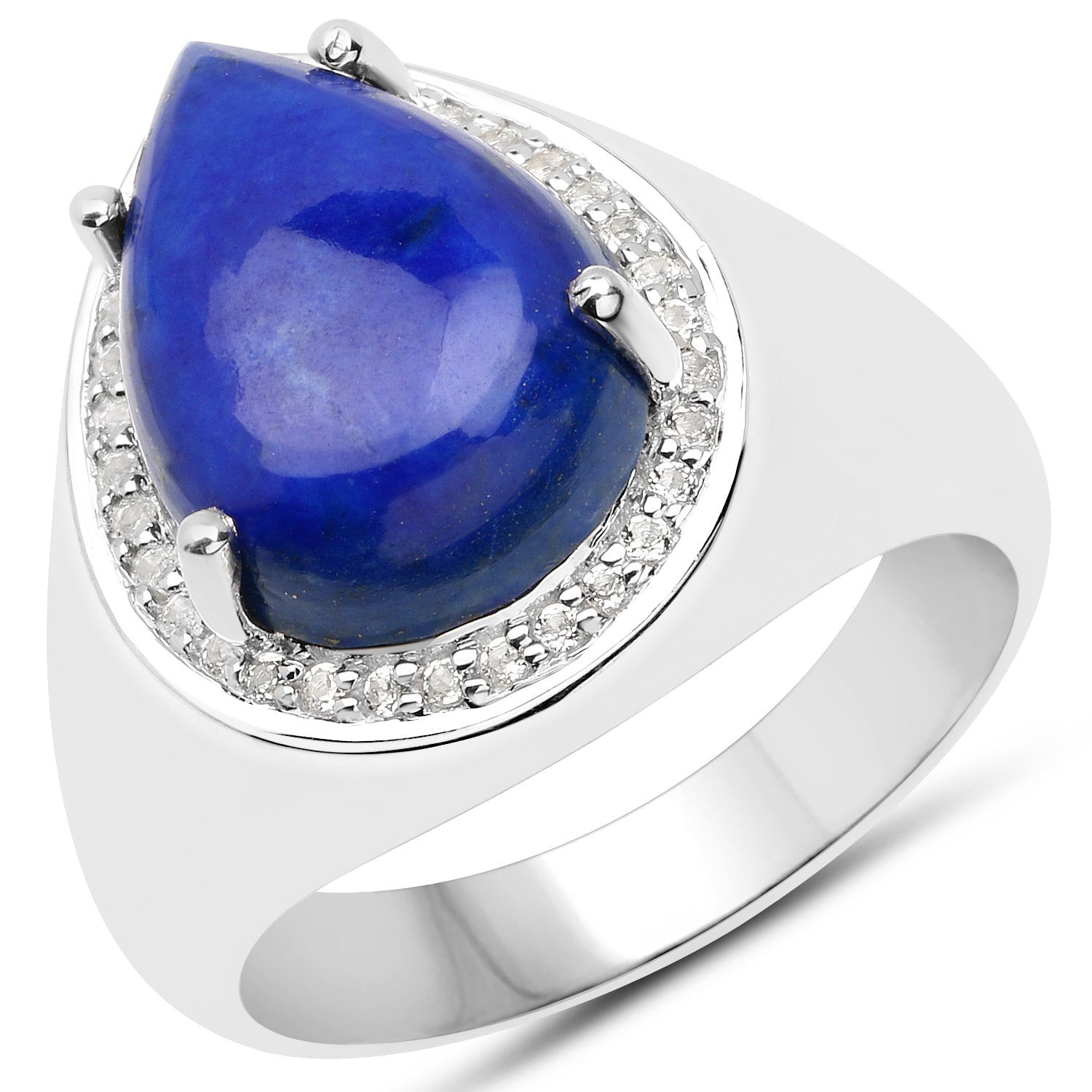 5.52 Carat Genuine Lapis and White Zircon .925 Sterling Silver Ring on sale at MyriadMart