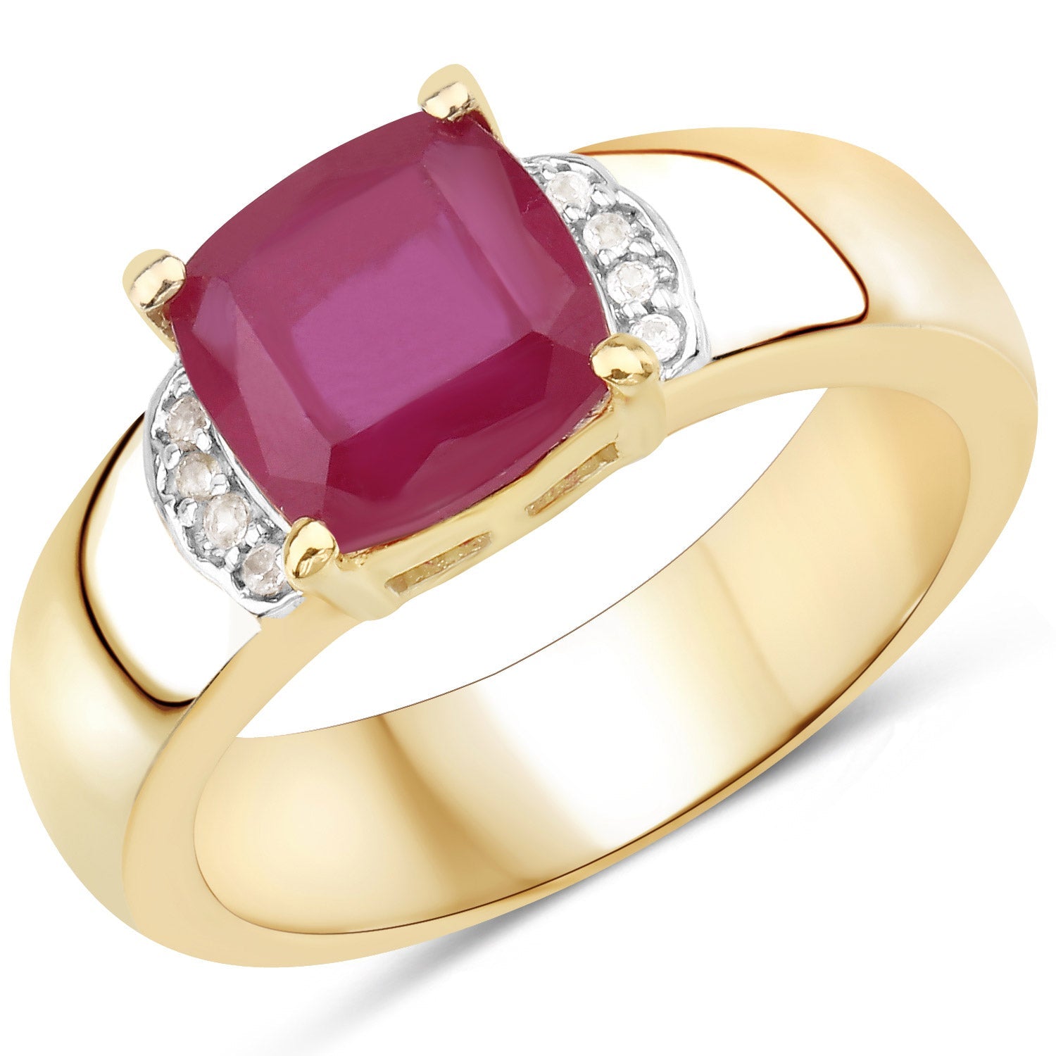 3.44 Carat Glass Filled Ruby and White Topaz .925 Sterling Silver Ring on sale at MyriadMart