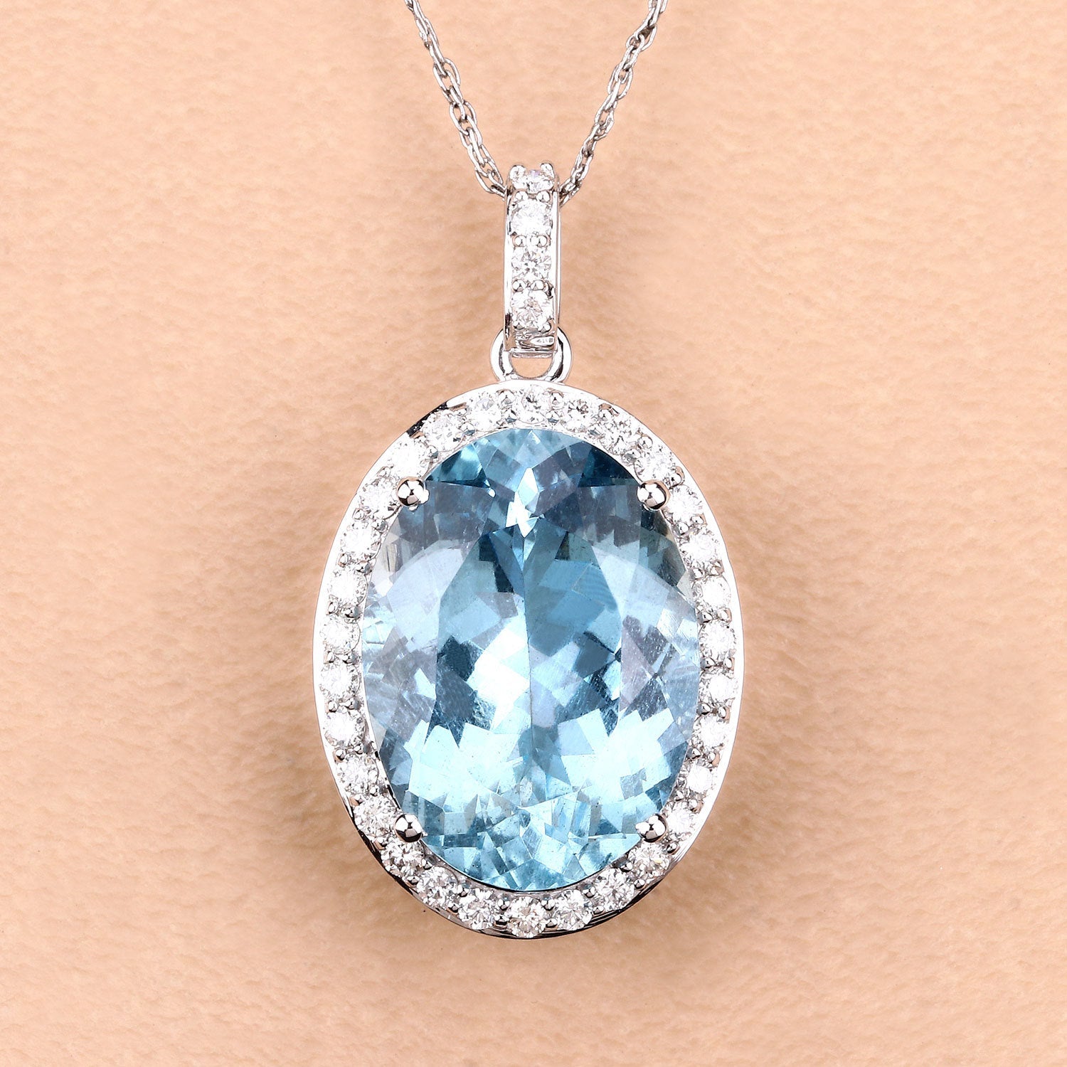 9.59 Carat Genuine Aquamarine and White Diamond 14K White Gold Pendant on sale at MyriadMart