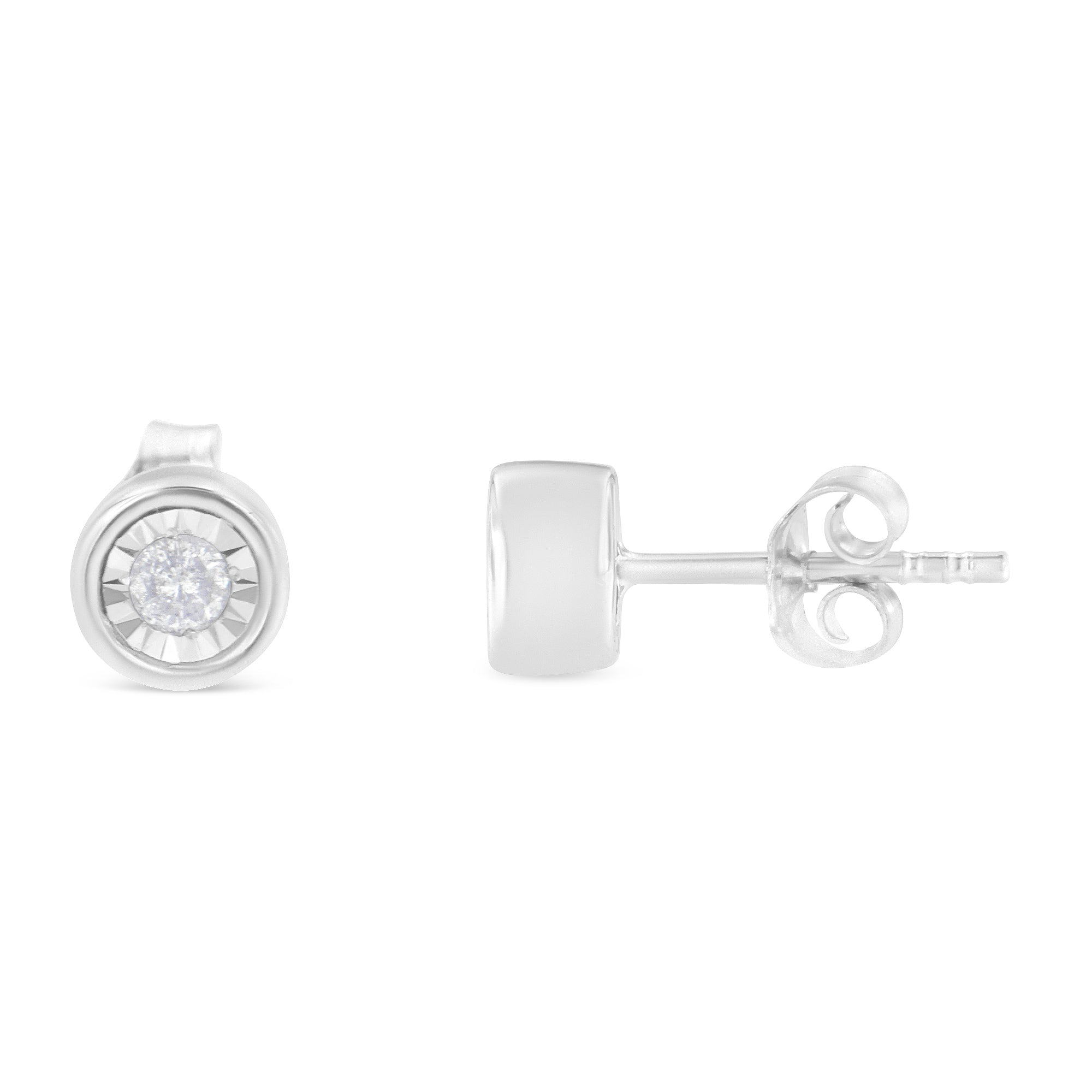 .925 Sterling Silver 1/5 Cttw Round Brilliant-Cut Near Colorless Diamond Miracle-Set Bezel Barrel Style Stud Earrings I-J Color, I2-I3 Clarity on sale at MyriadMart