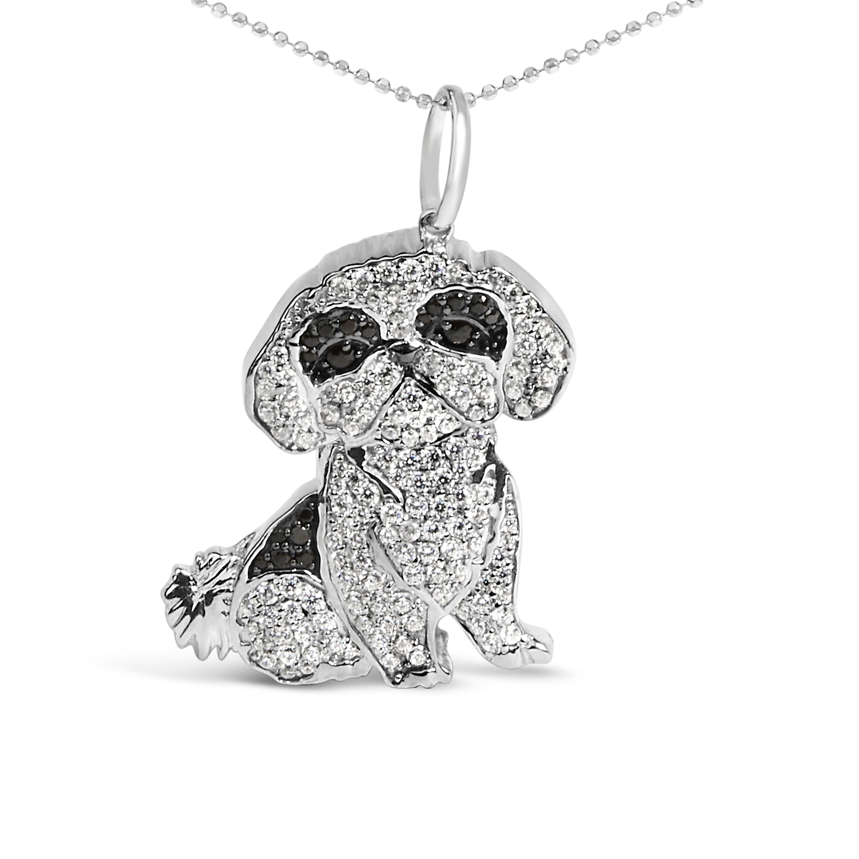 .925 Sterling Silver 1 1/4 Cttw Diamond Shih Tzu Dog Pendant Necklace 18 inch Black and I-J Color, I2-I3 Clarity on sale at MyriadMart