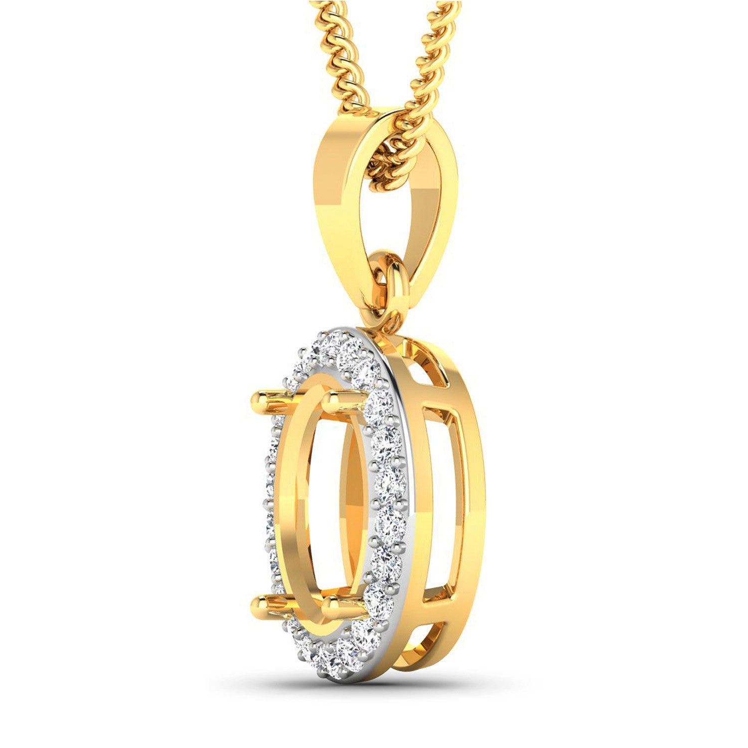 0.22 Carat Genuine White Diamond 14K Yellow Gold Semi Mount Pendant - holds 9x7mm Oval Gemstone on sale at MyriadMart