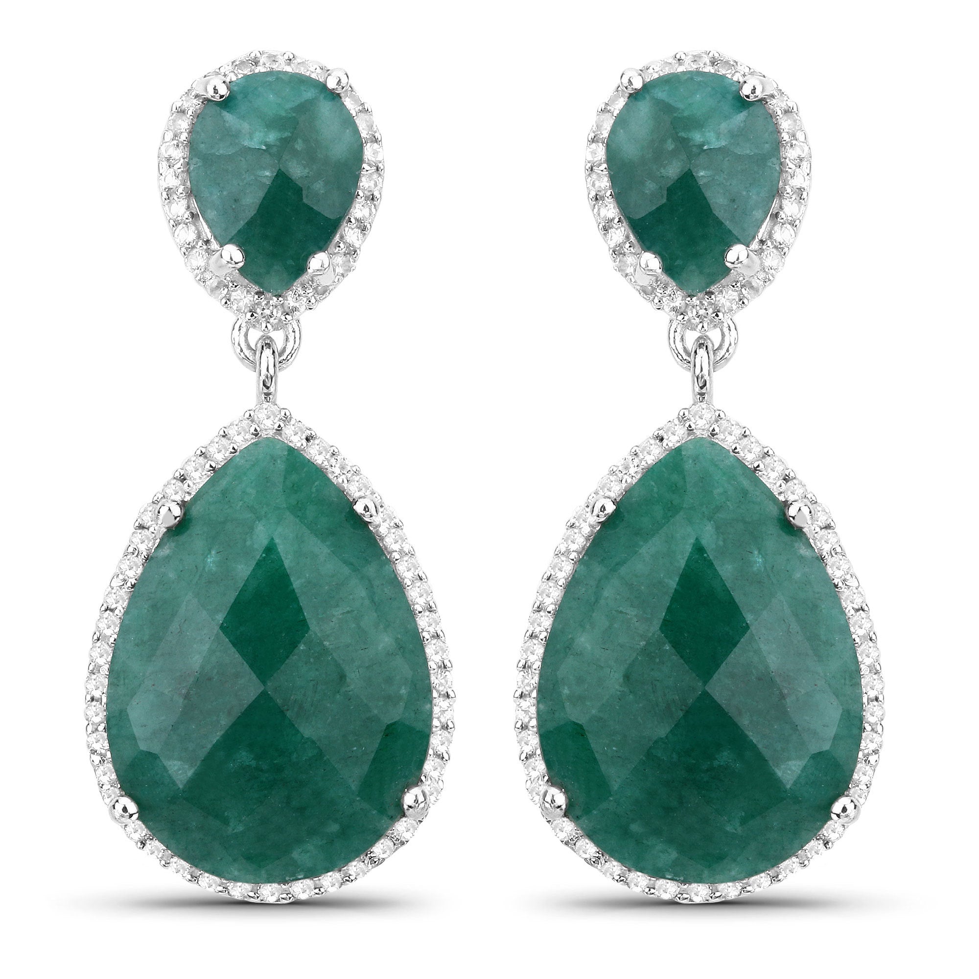 19.42 Carat Dyed Emerald and White Topaz .925 Sterling Silver Earrings on sale at MyriadMart