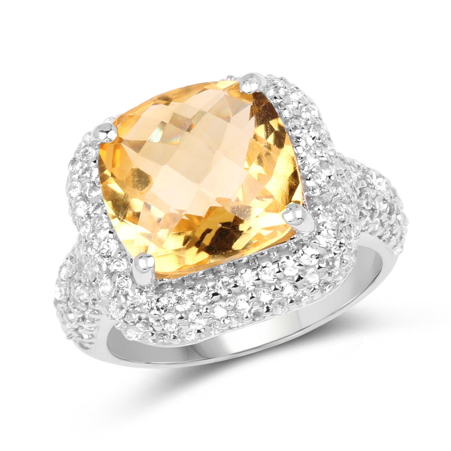 7.95 Carat Genuine Citrine and White Topaz .925 Sterling Silver Ring on sale at MyriadMart